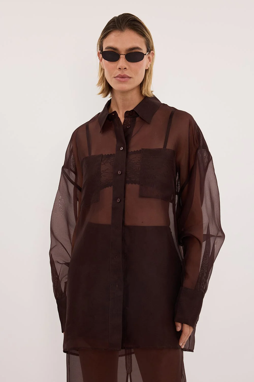 SIAN DARK CHOC SILK ORGANZA SHIRT - Image 3