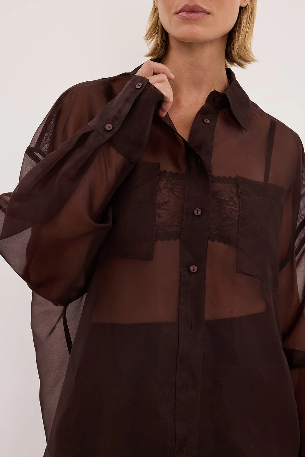 SIAN DARK CHOC SILK ORGANZA SHIRT - Image 6