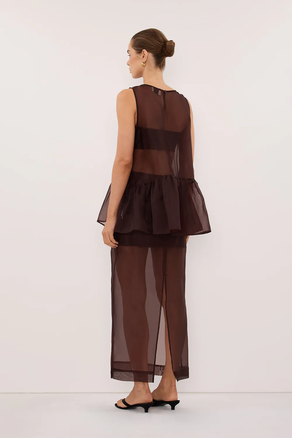 SIAN DARK CHOC SILK ORGANZA DROP WAIST TOP - Image 8