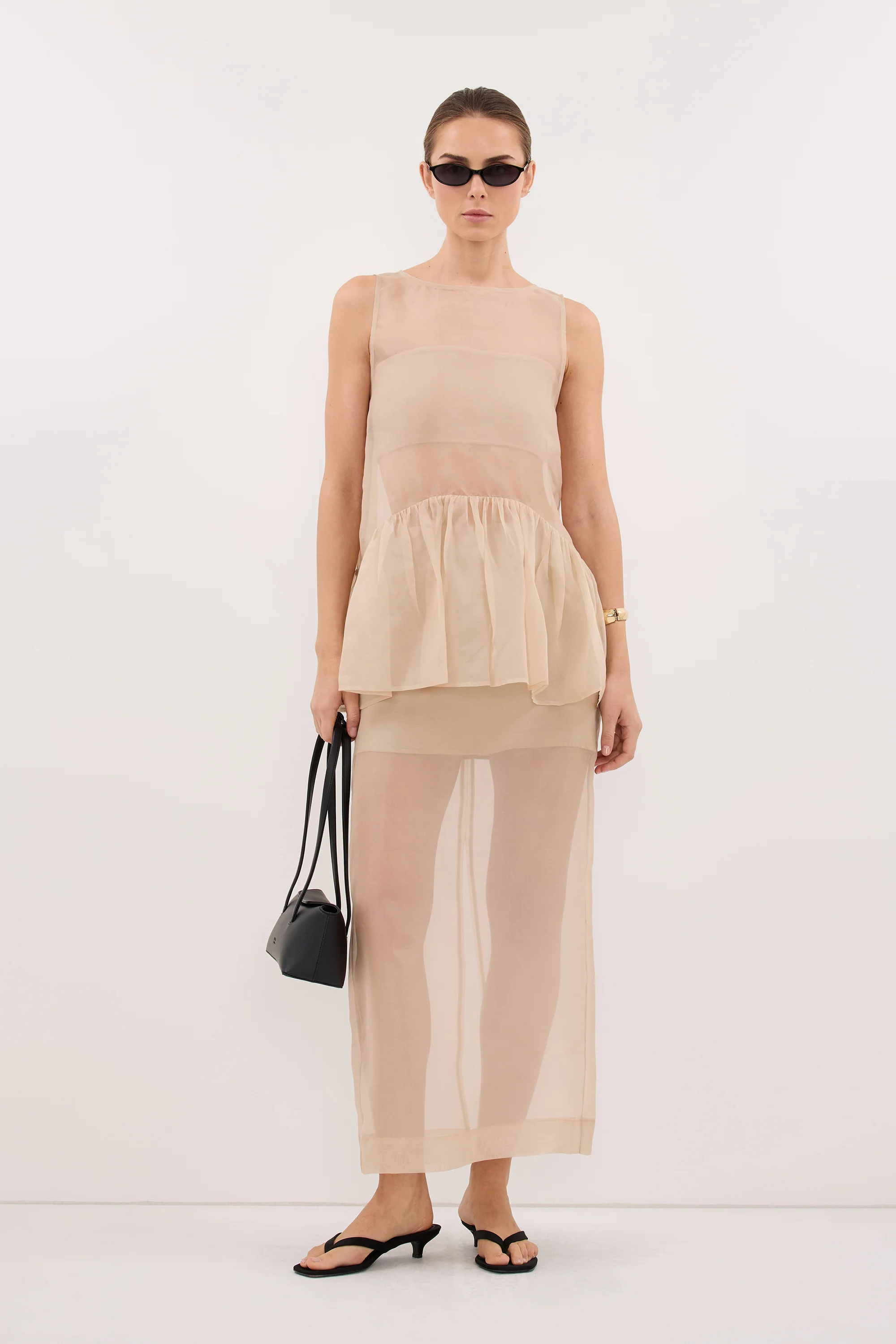 SIAN GOLD SILK ORGANZA DROP WAIST TOP - Image 2