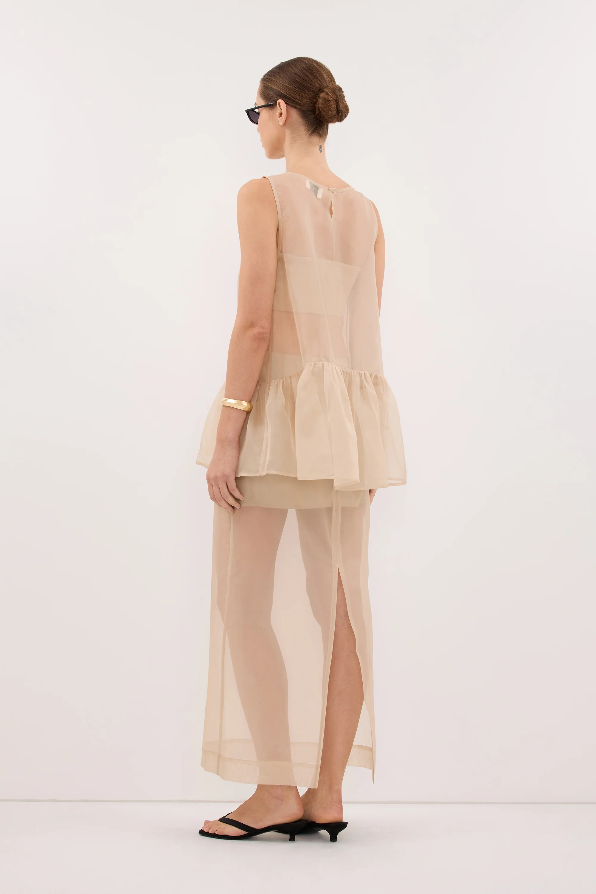 SIAN GOLD SILK ORGANZA DROP WAIST TOP - Image 4