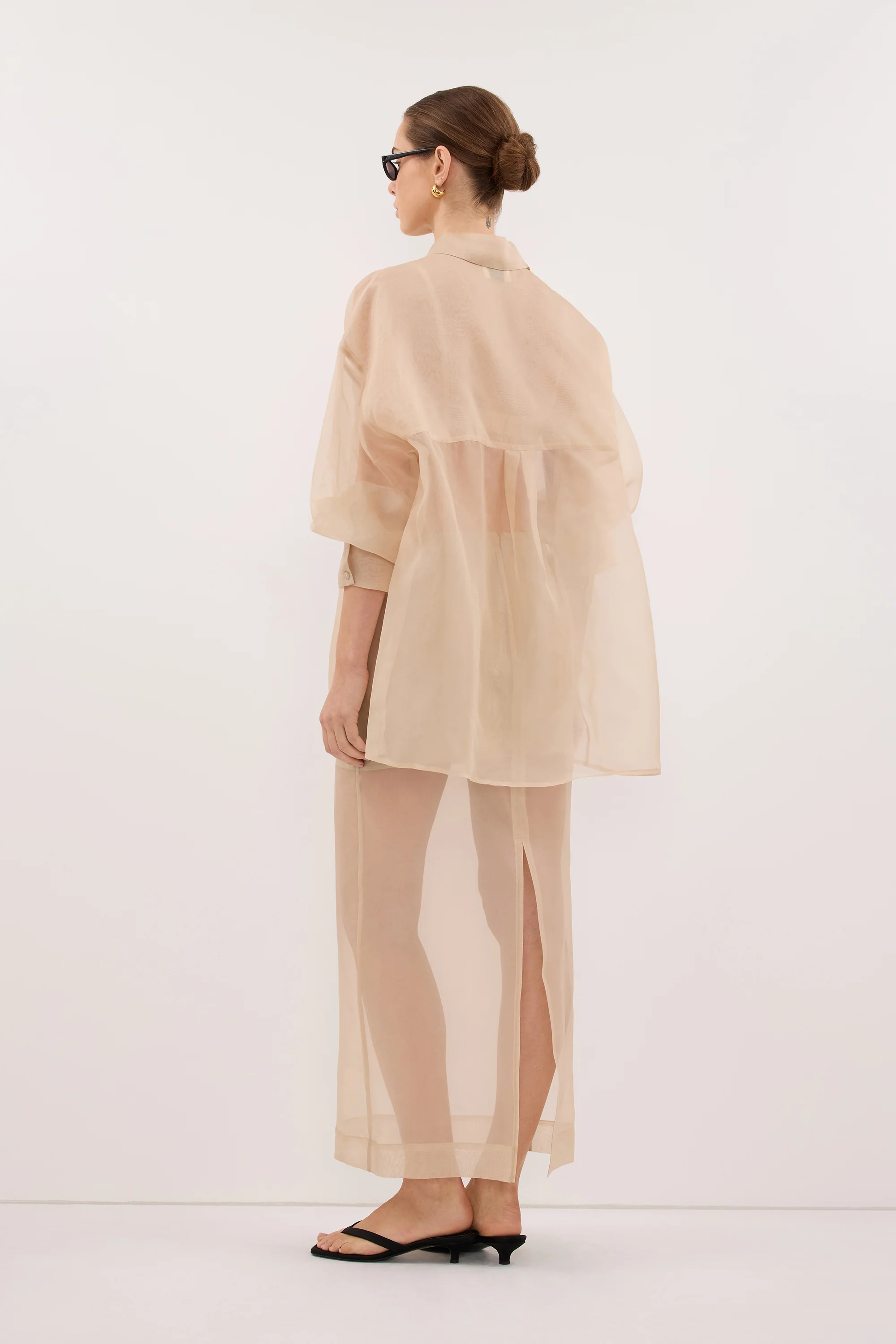SIAN GOLD SILK ORGANZA MIDI SKIRT - Image 5