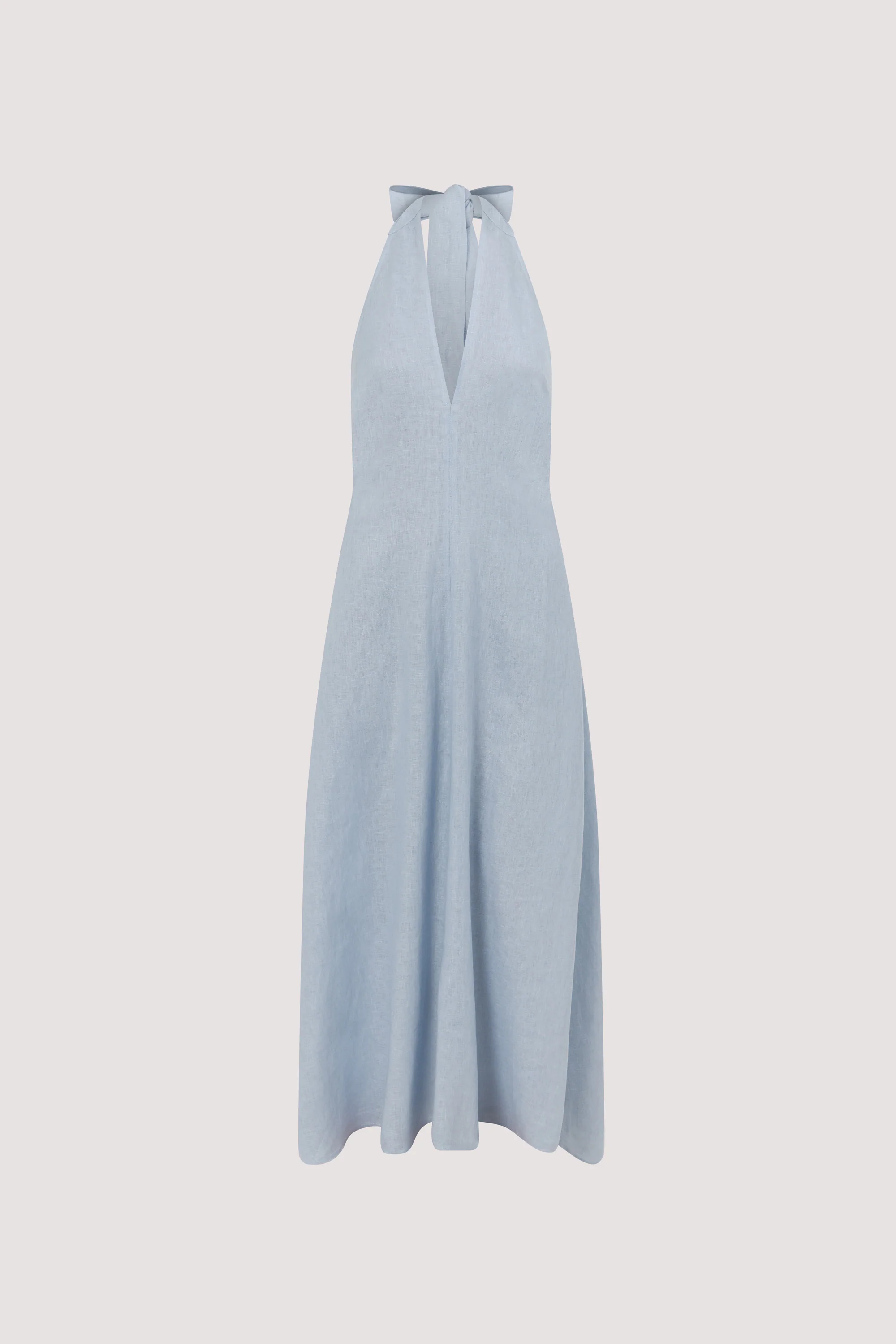 SKY DUSTY BLUE LINEN MIDI DRESS - Image 6