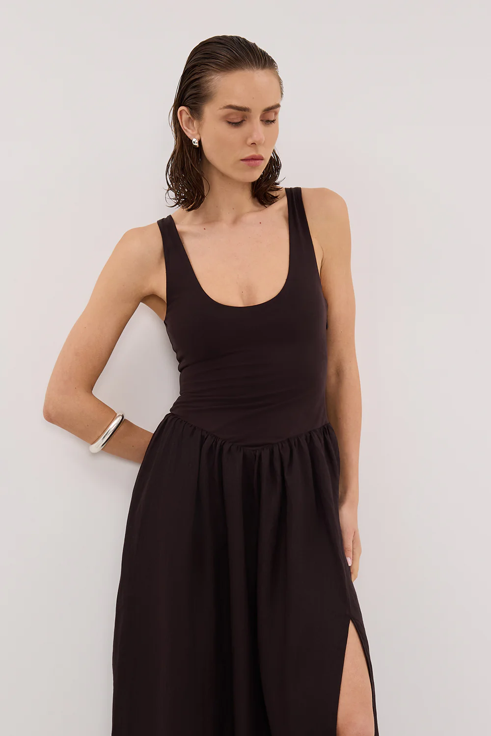 SKYLER BURNT CHOC HYBRID MIDI DRESS - Image 3