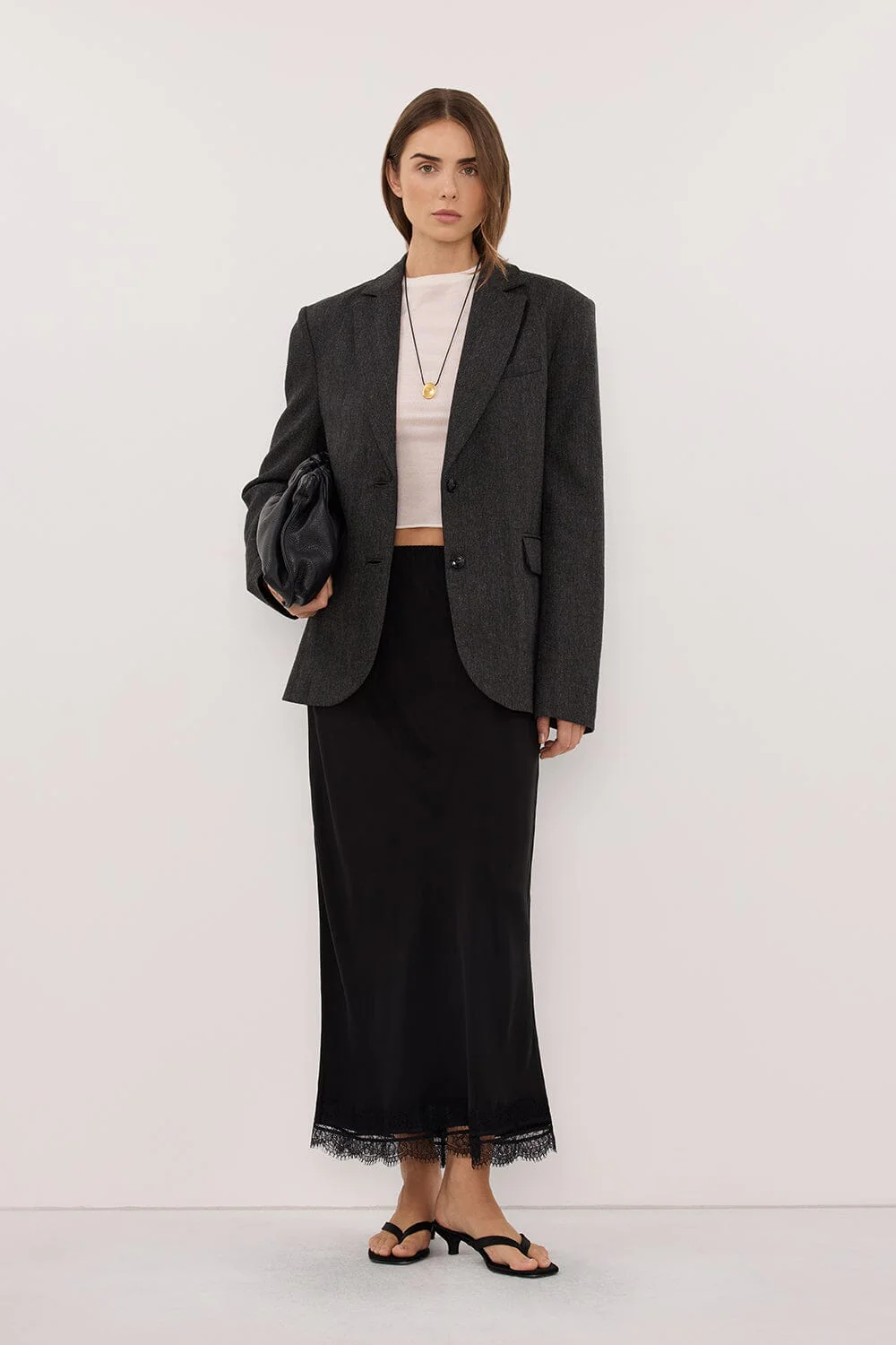 SOFIA DARK GREY OVERSIZED TEXTURED BLAZER - Image 3