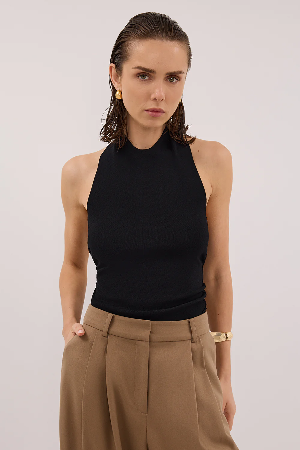 SOL BLACK SCARF HALTER KNIT TOP - Image 2