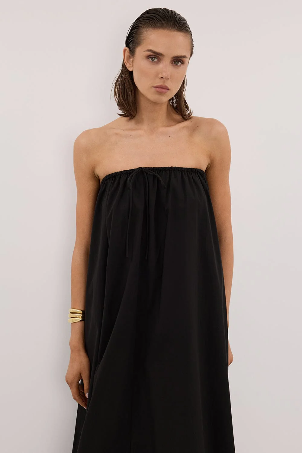 SOMMER BLACK STRAPLESS POPLIN MIDI DRESS - Image 2