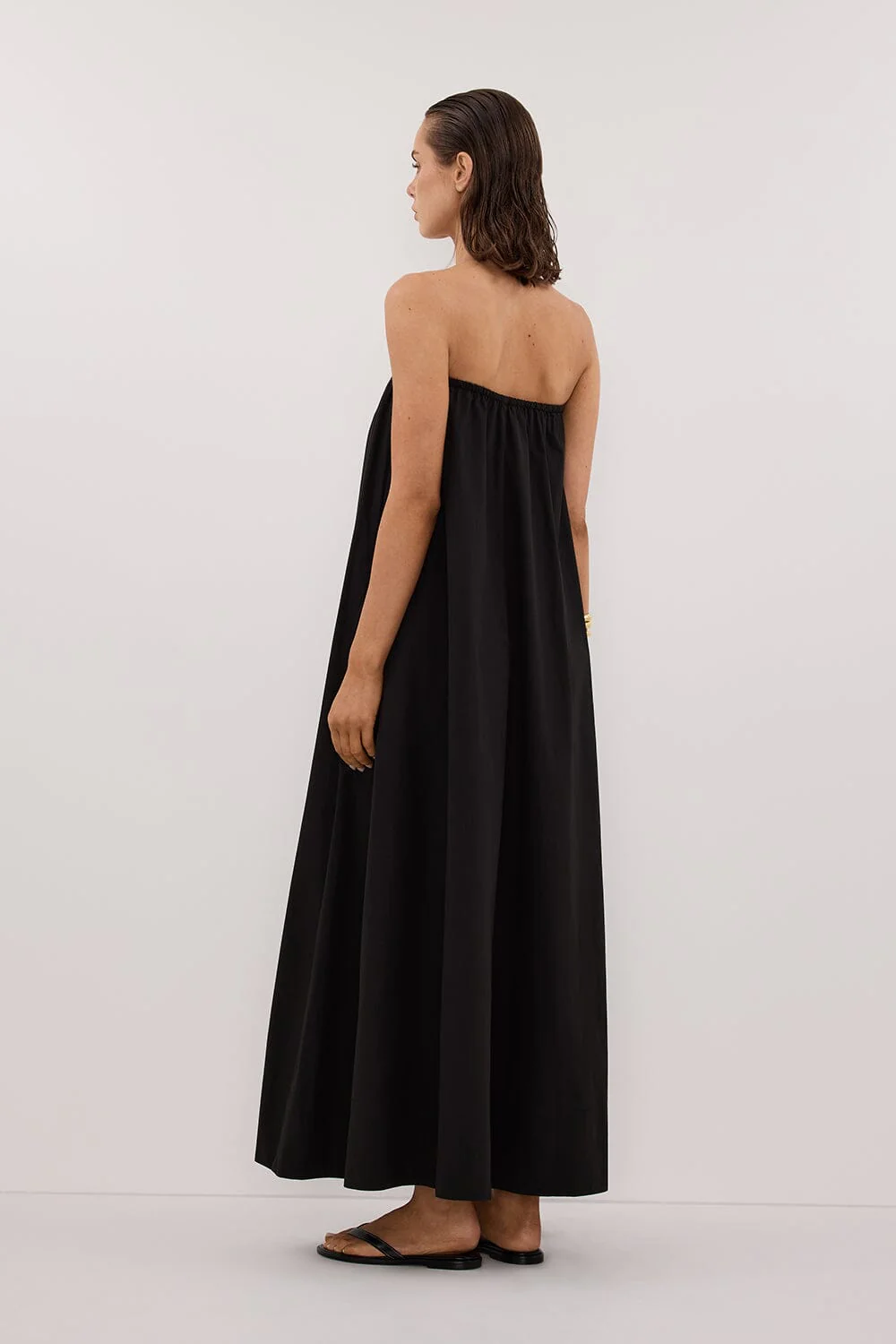 SOMMER BLACK STRAPLESS POPLIN MIDI DRESS - Image 4