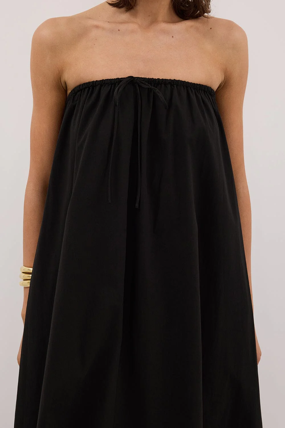 SOMMER BLACK STRAPLESS POPLIN MIDI DRESS - Image 5