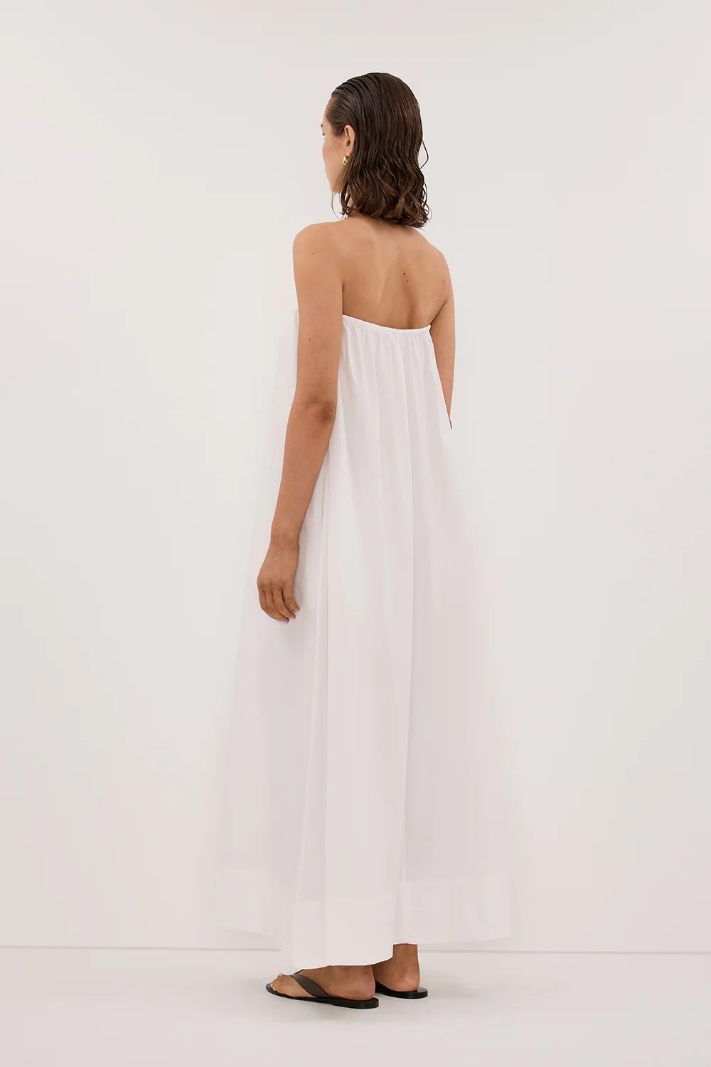 SOMMER WHITE STRAPLESS POPLIN MIDI DRESS - Image 3