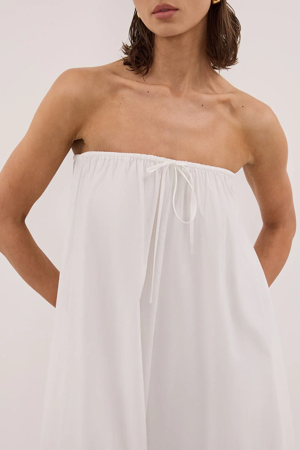 SOMMER WHITE STRAPLESS POPLIN MIDI DRESS - Image 4