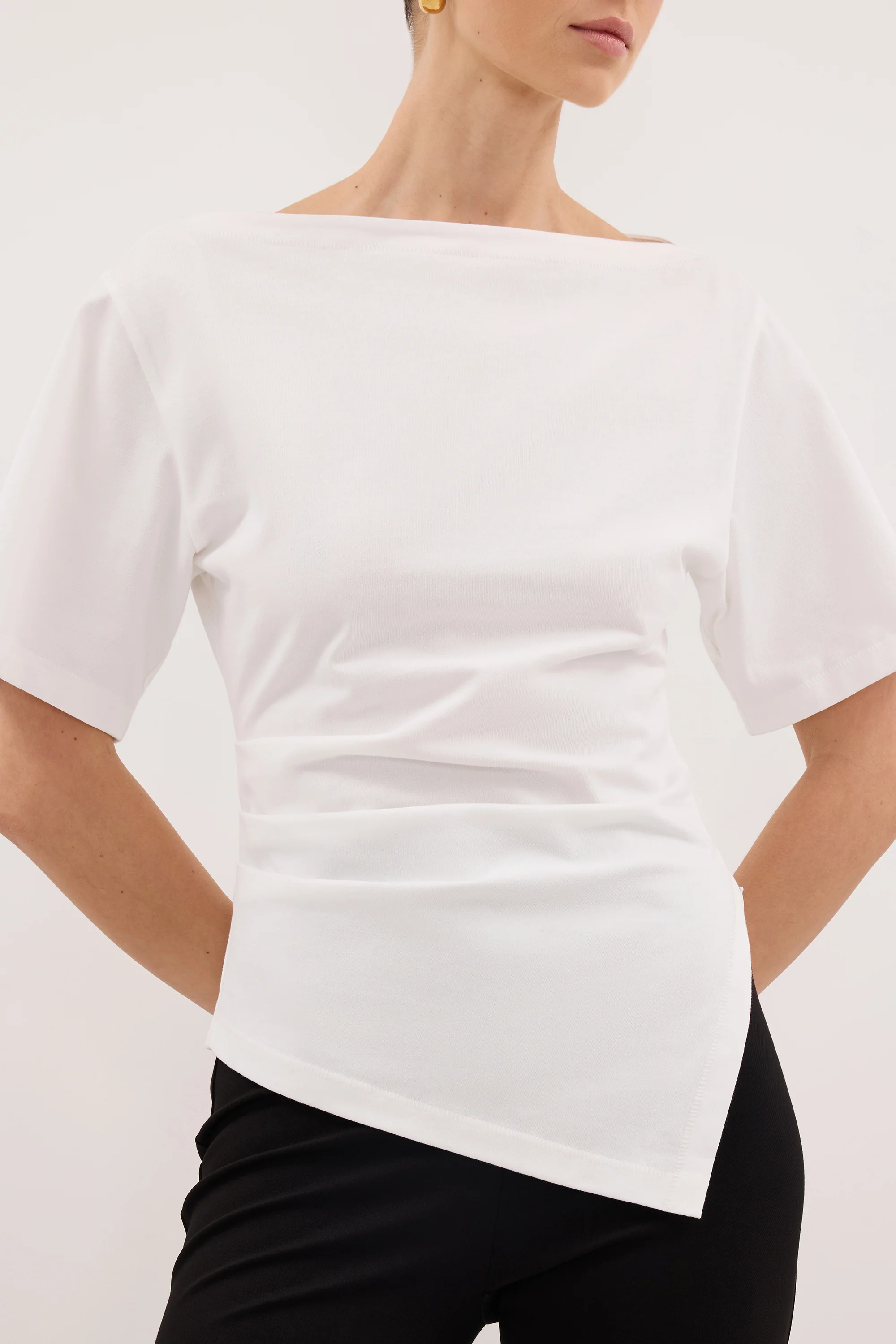 SWANN WHITE ASYM BOAT NECK TEE - Image 5