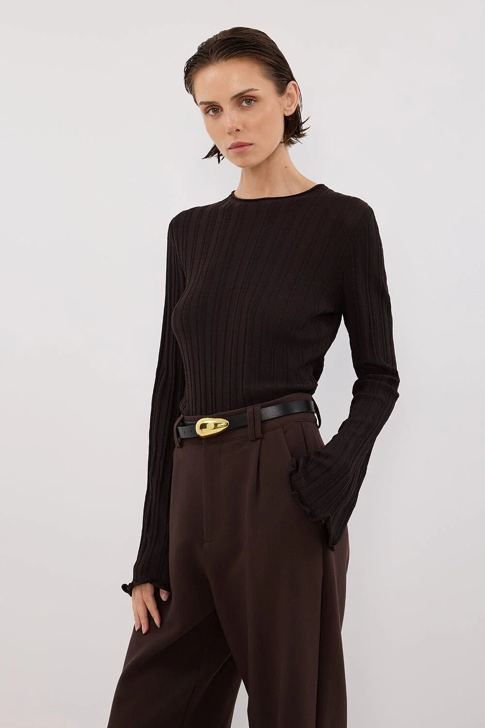 SYLVIA BITTER CHOC CREW KNIT TOP - Image 6