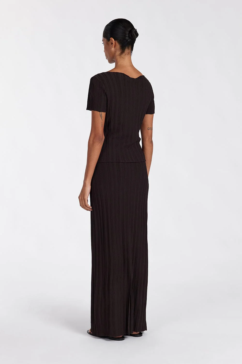 SYLVIA BITTER CHOC KNIT MIDI SKIRT - Image 4