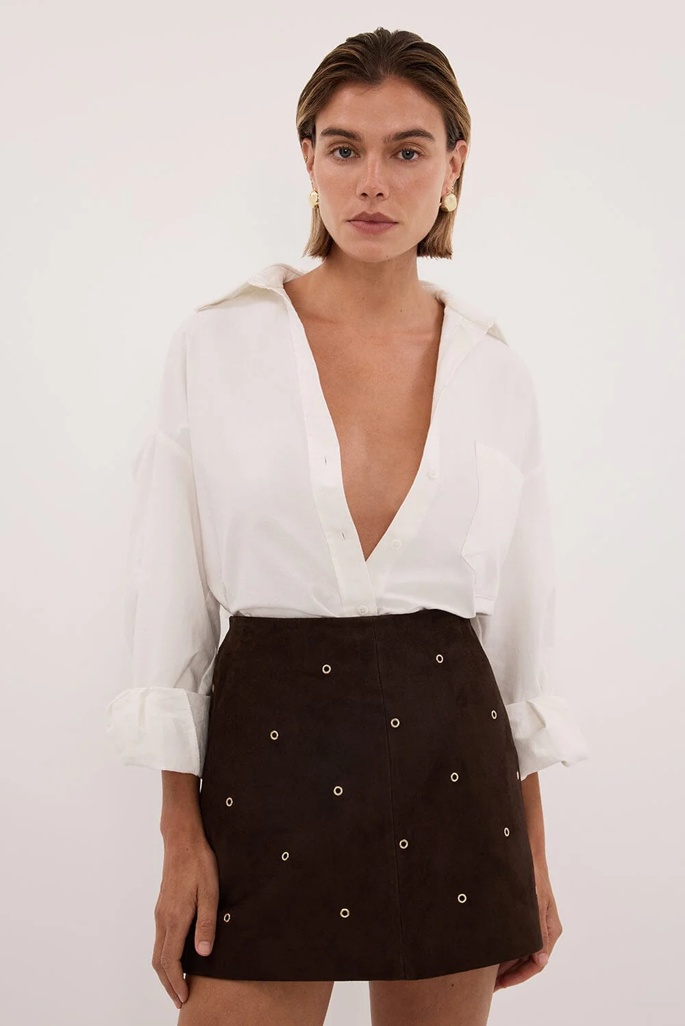 SYLVIE BITTER CHOC SUEDE MINI SKIRT - Image 2