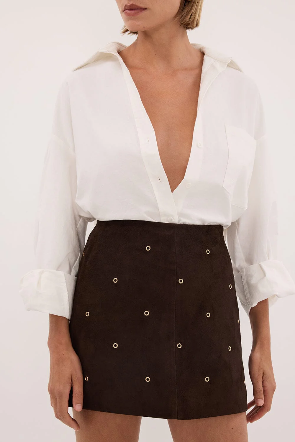 SYLVIE BITTER CHOC SUEDE MINI SKIRT - Image 5
