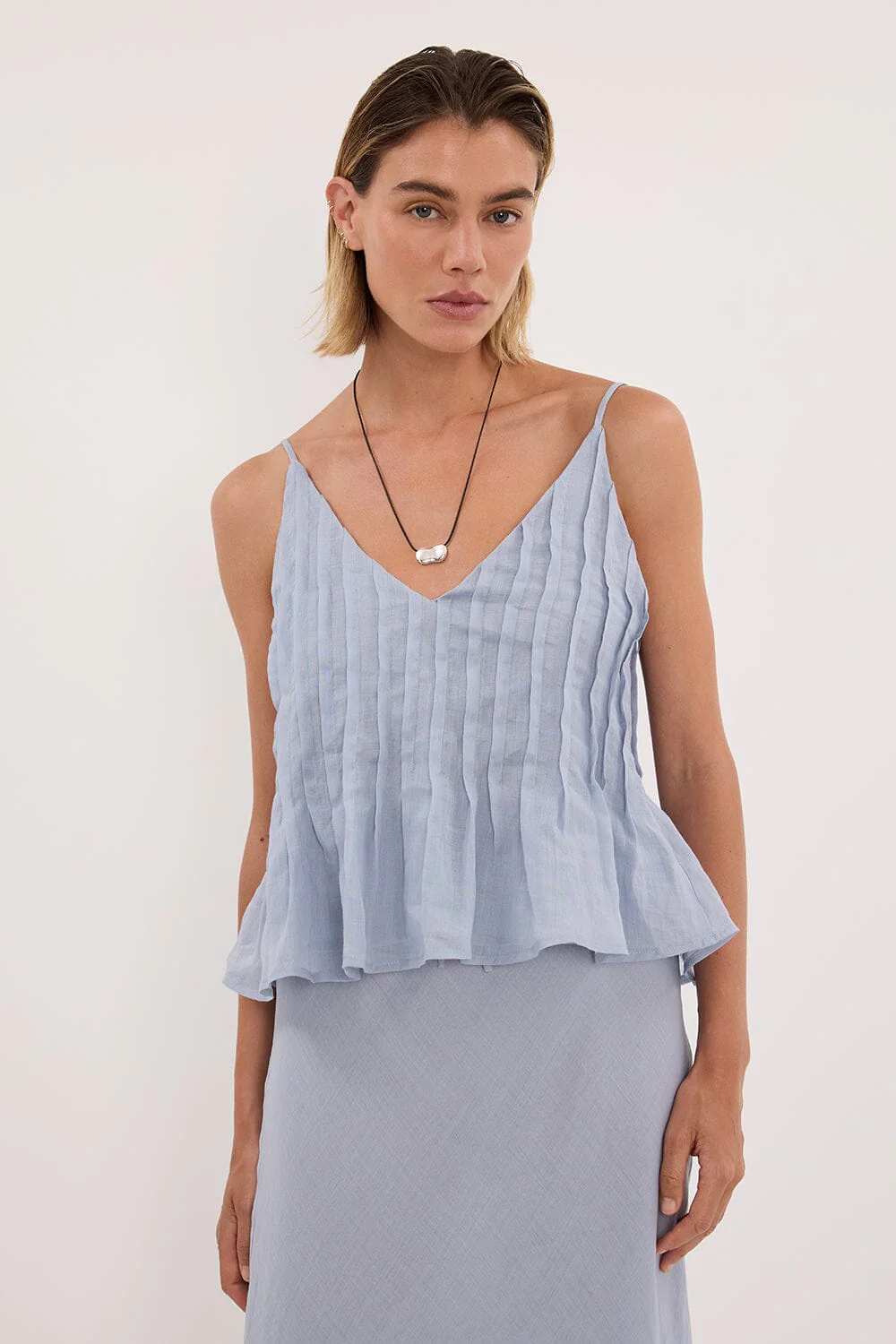 TAHLIA DUSTY BLUE RAMIE TOP - Image 2