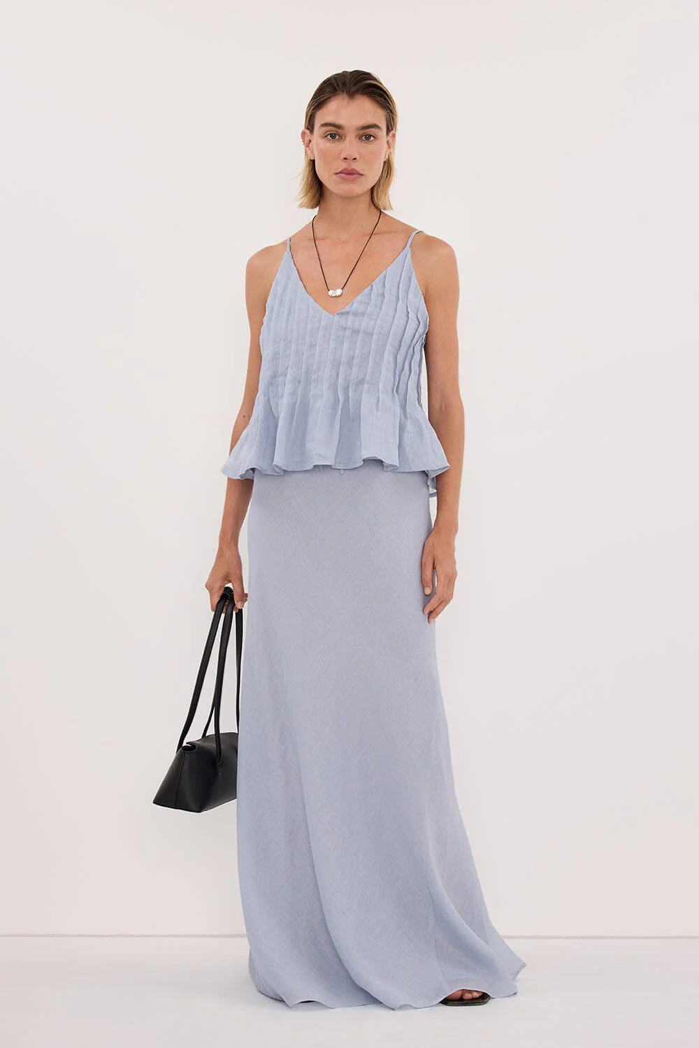 TAHLIA DUSTY BLUE RAMIE TOP - Image 3