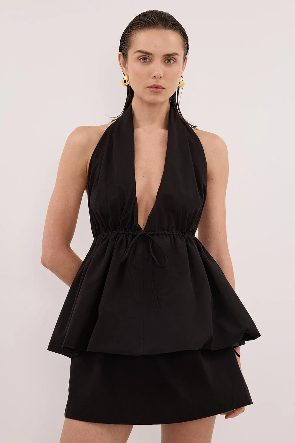 TAMMY BLACK SLEEVELESS COTTON HALTER TOP - Image 3
