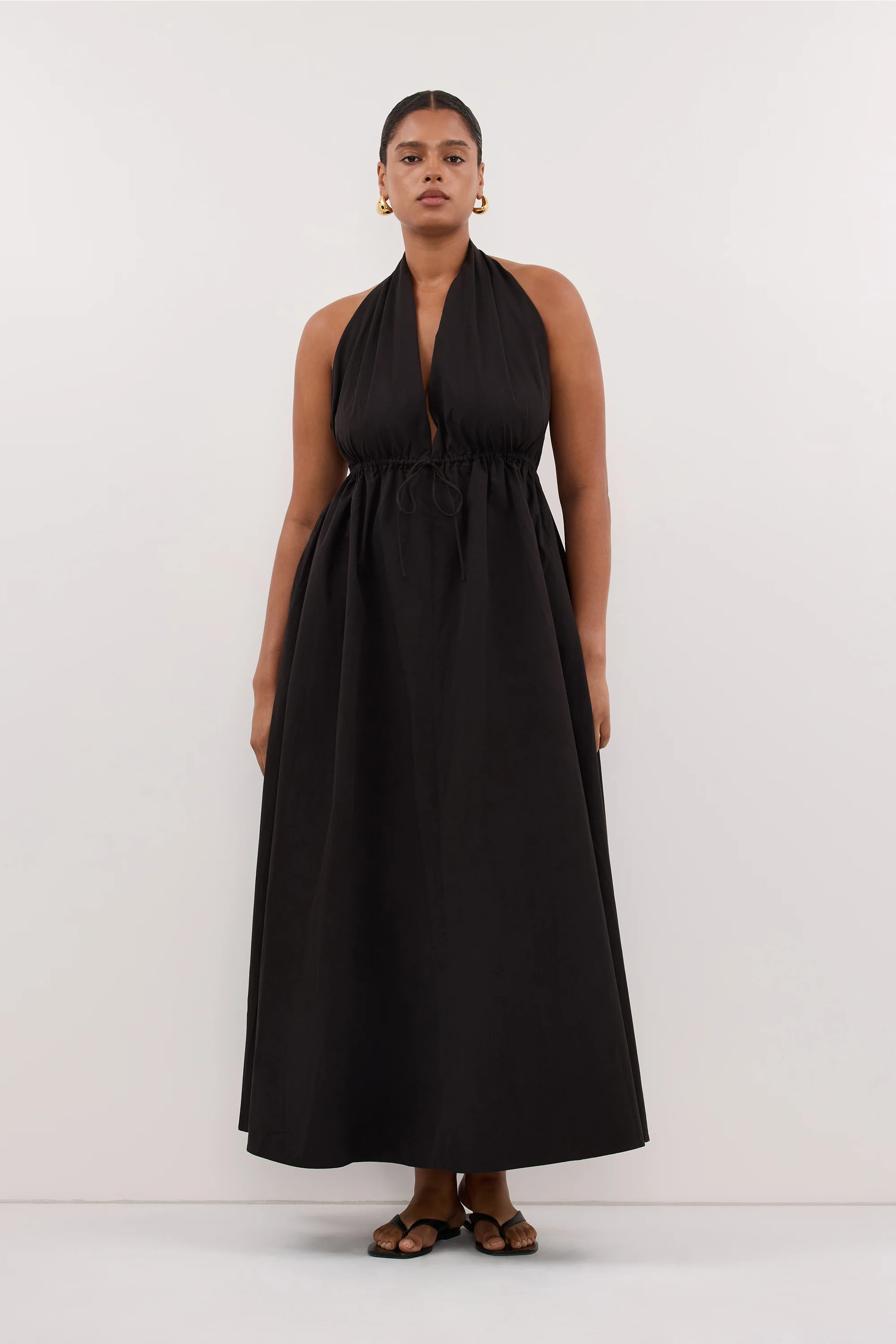TAMMY BLACK SLEEVELESS COTTON MIDI DRESS - Image 5