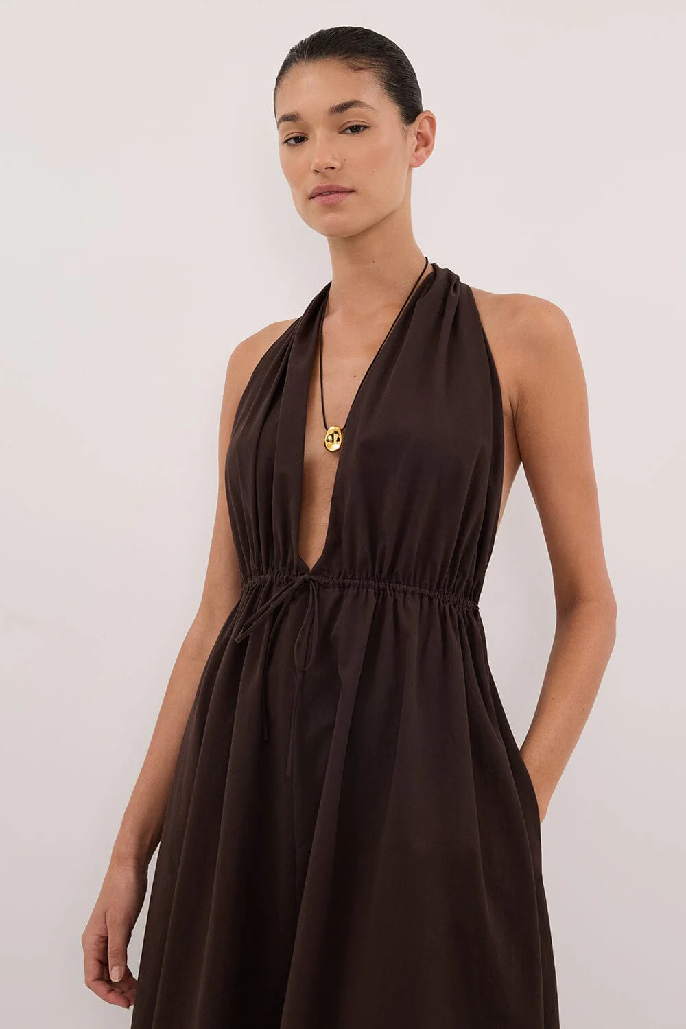 TAMMY BURNT CHOC SLEEVELESS COTTON MIDI DRESS - Image 3