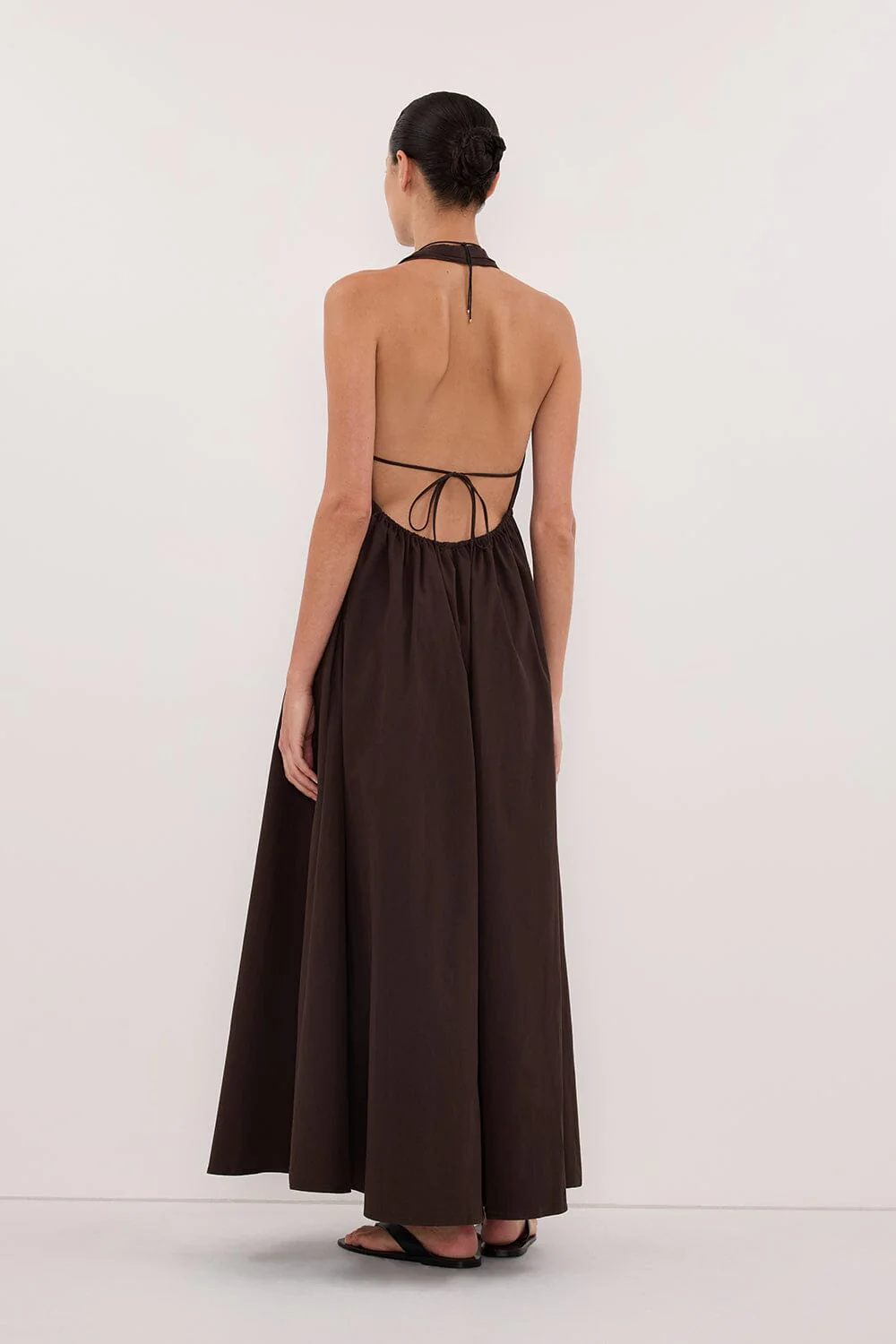 TAMMY BURNT CHOC SLEEVELESS COTTON MIDI DRESS - Image 5