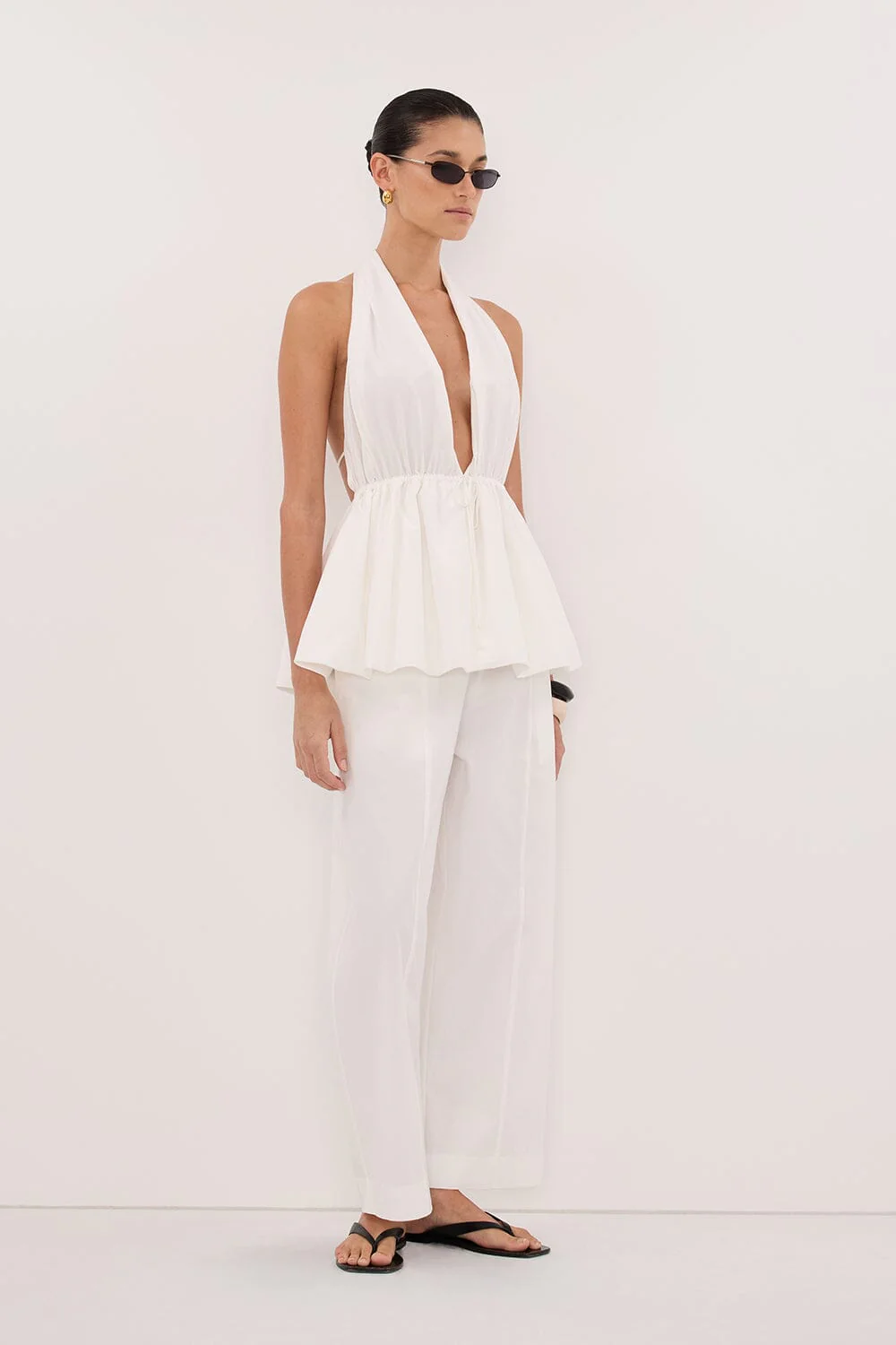 TAMMY WHITE SLEEVELESS COTTON HALTER TOP - Image 3