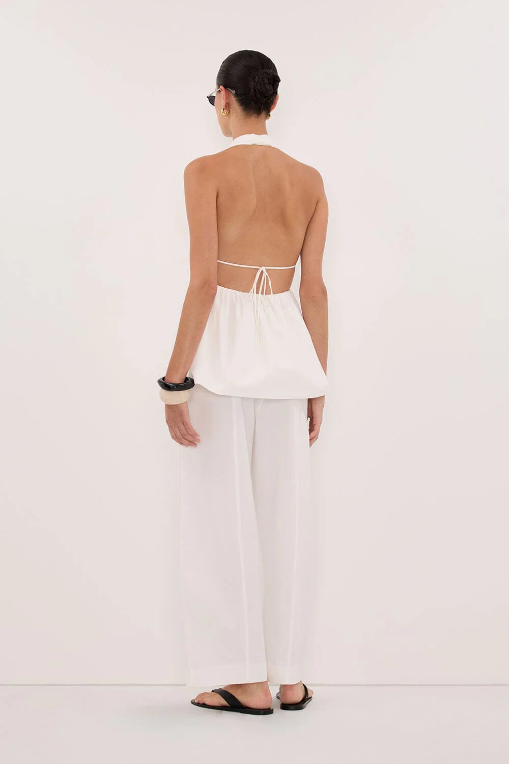 TAMMY WHITE SLEEVELESS COTTON HALTER TOP - Image 4