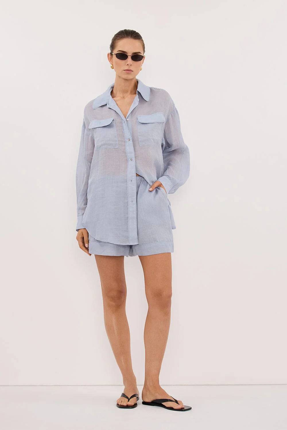 TENLEY DUSTY BLUE RAMIE SHIRT