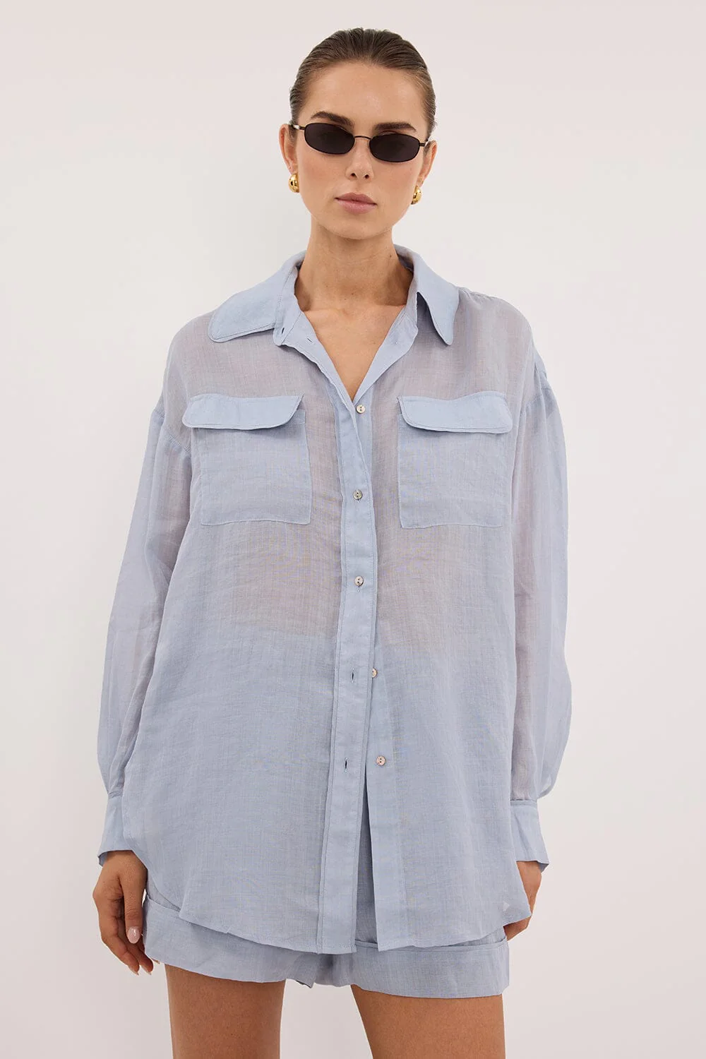 TENLEY DUSTY BLUE RAMIE SHIRT - Image 2