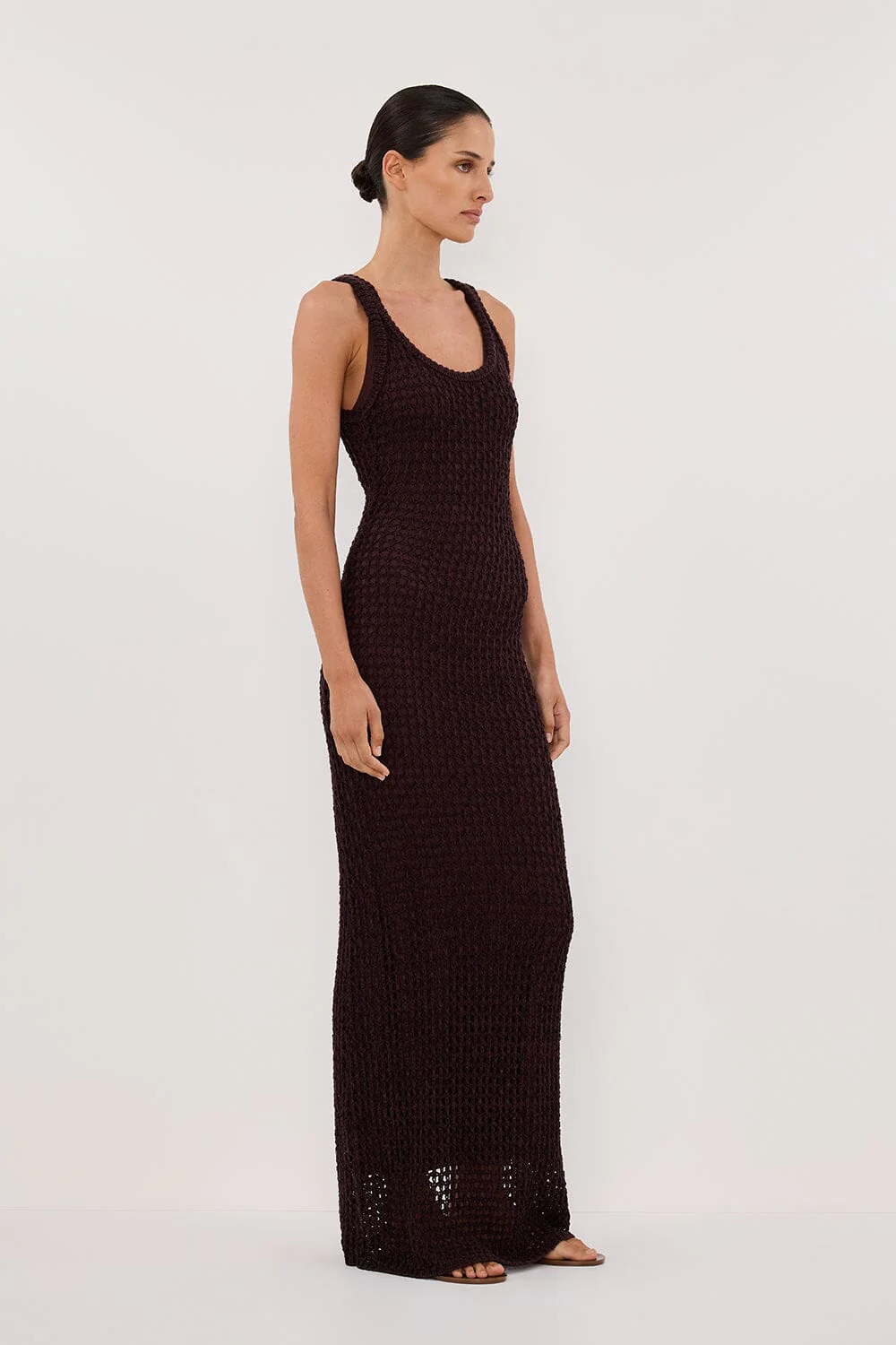 TESS CHOC CROCHET KNIT MAXI DRESS - Image 3