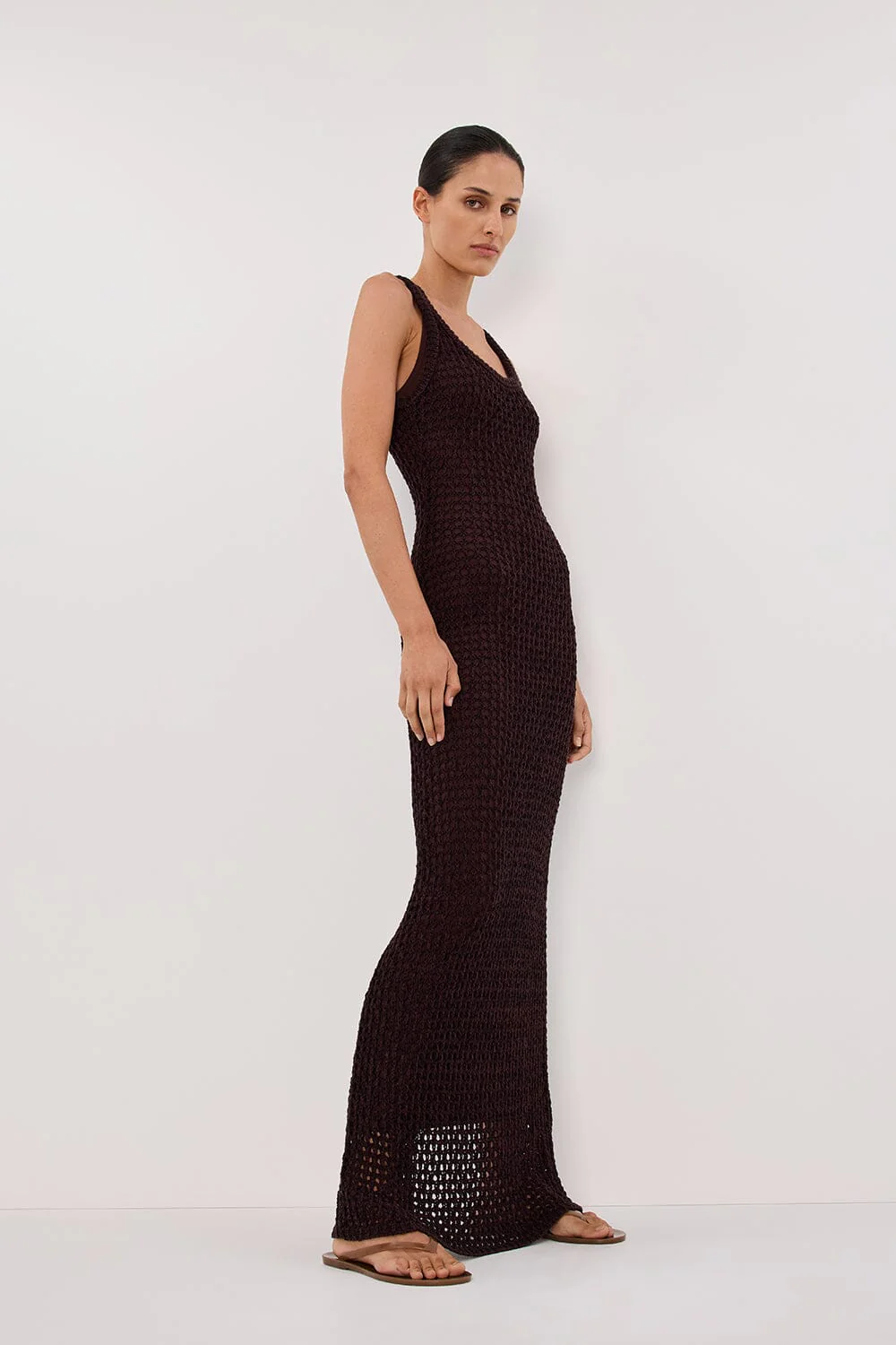TESS CHOC CROCHET KNIT MAXI DRESS - Image 5