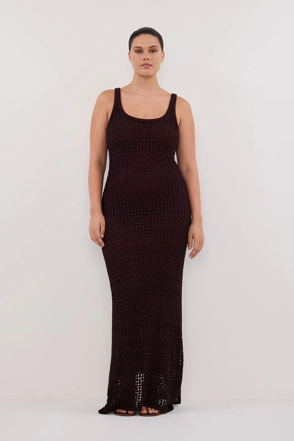 TESS CHOC CROCHET KNIT MAXI DRESS - Image 6