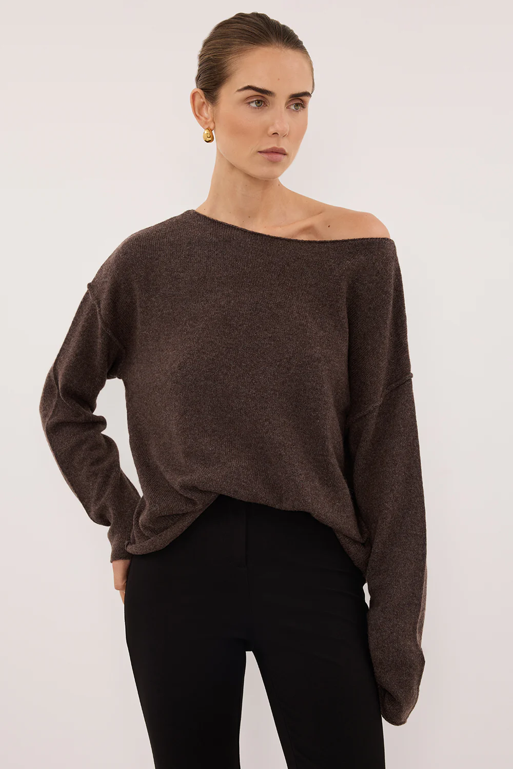 TESS CHOC MARLE BOATNECK KNIT JUMPER - Image 3