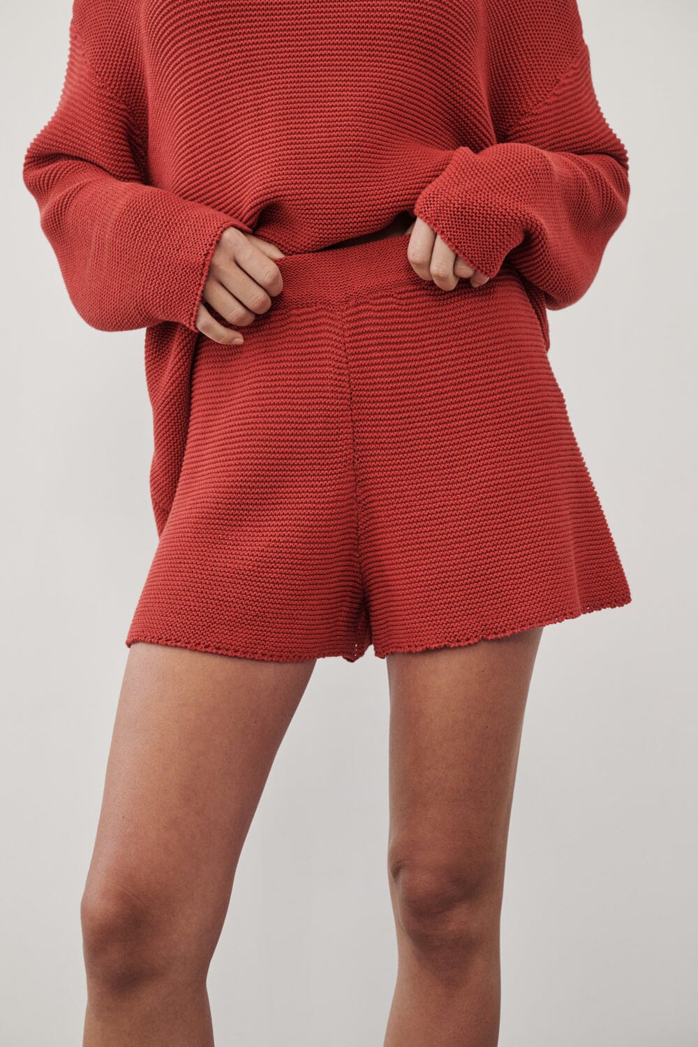 THEA BURNT RED COTTON KNIT SHORTS - Image 5