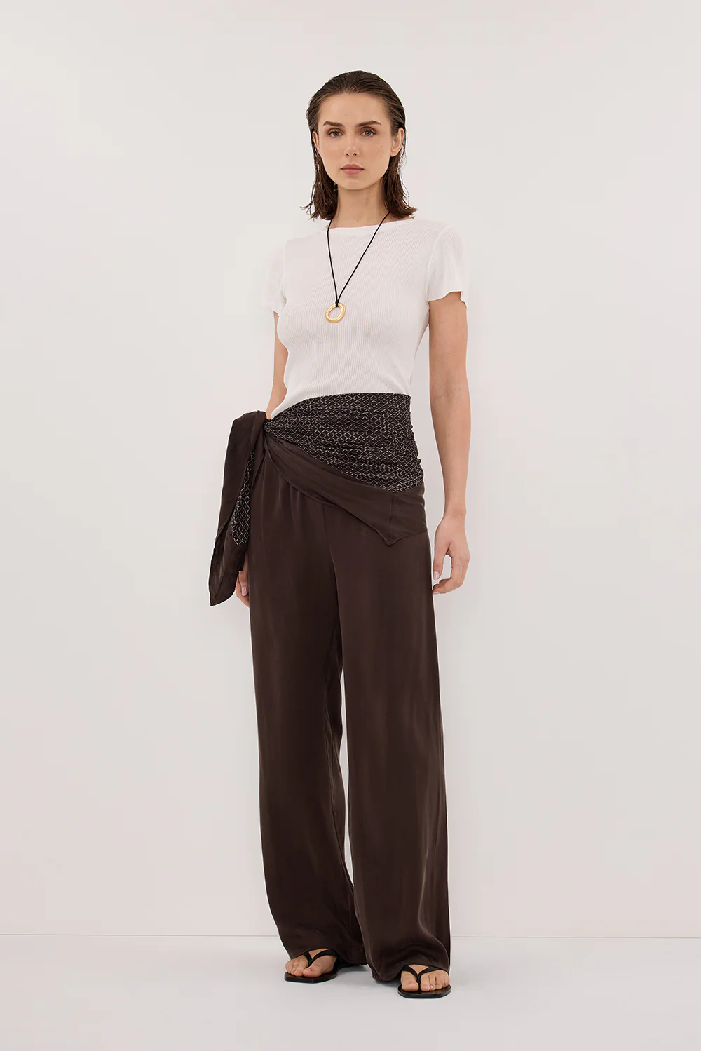 TIA CHOC MICRO CHECK SCARF TOP