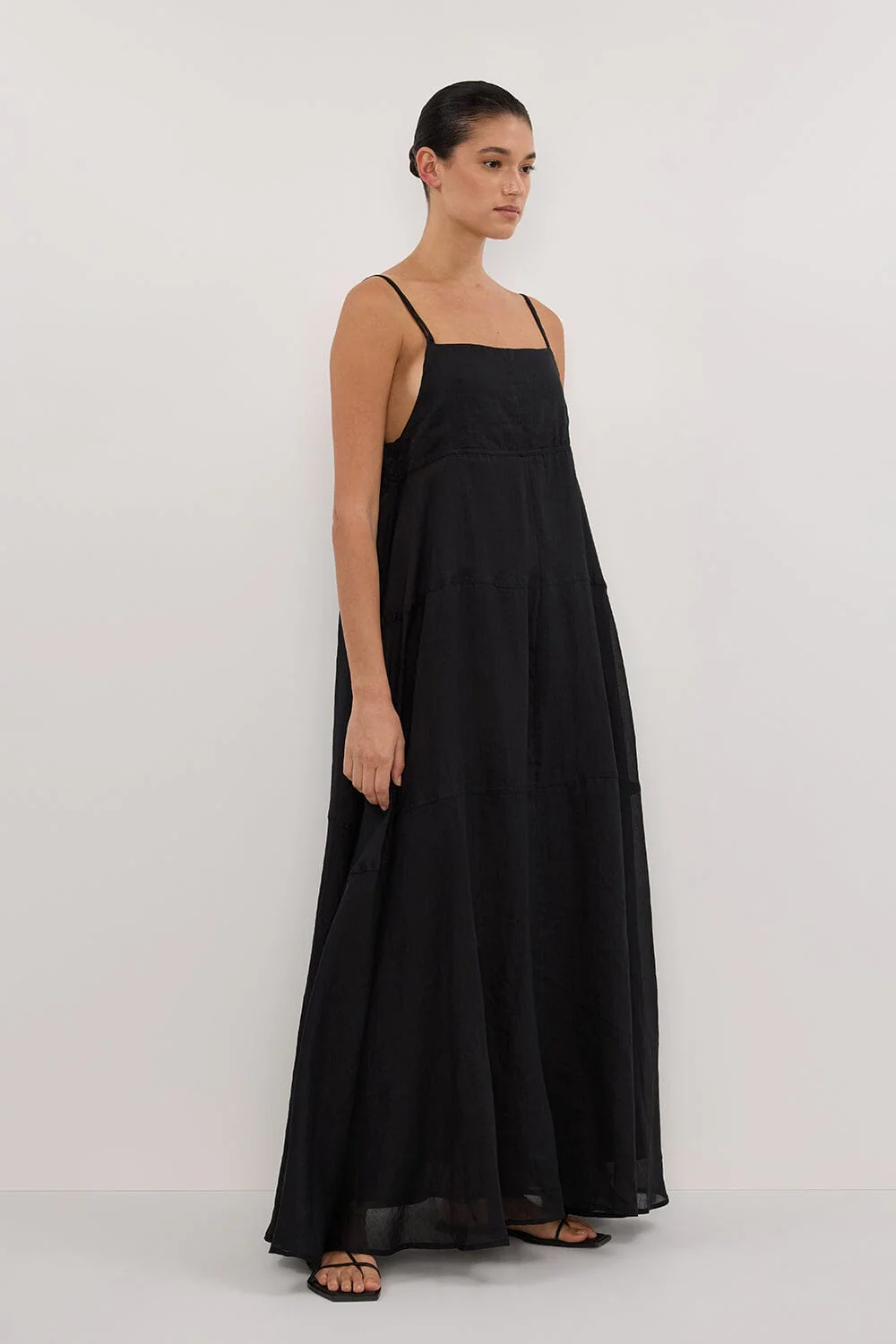 TINA BLACK RAMIE HIGH NECK MIDI DRESS - Image 3