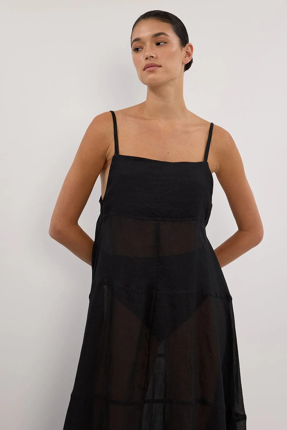 TINA BLACK RAMIE HIGH NECK MIDI DRESS - Image 6