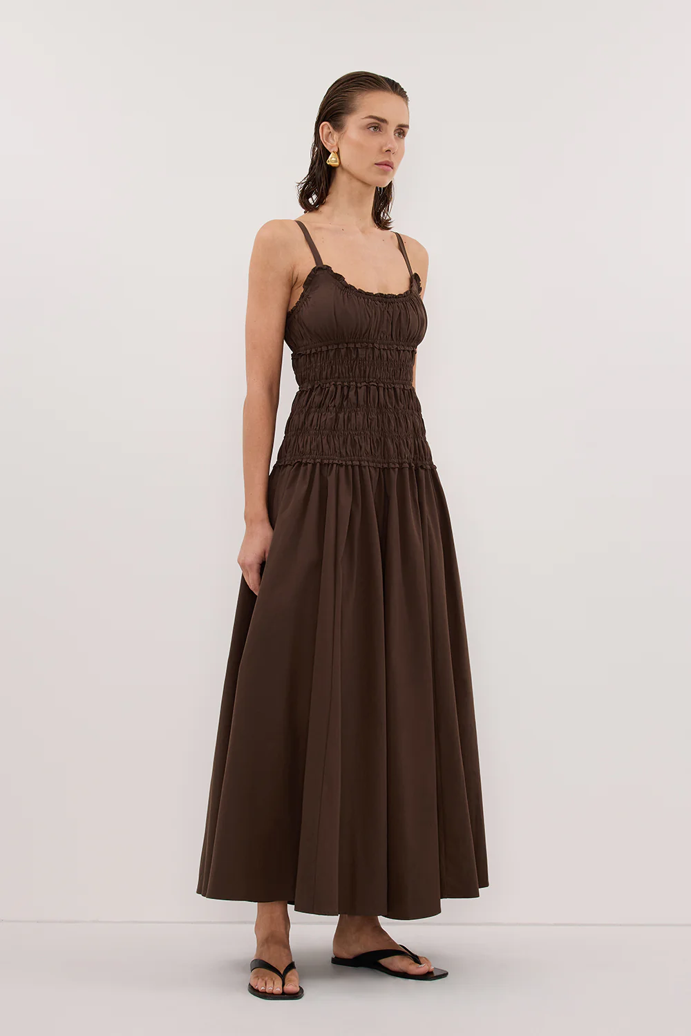 TOBY BITTER CHOC COTTON MIDI DRESS - Image 3