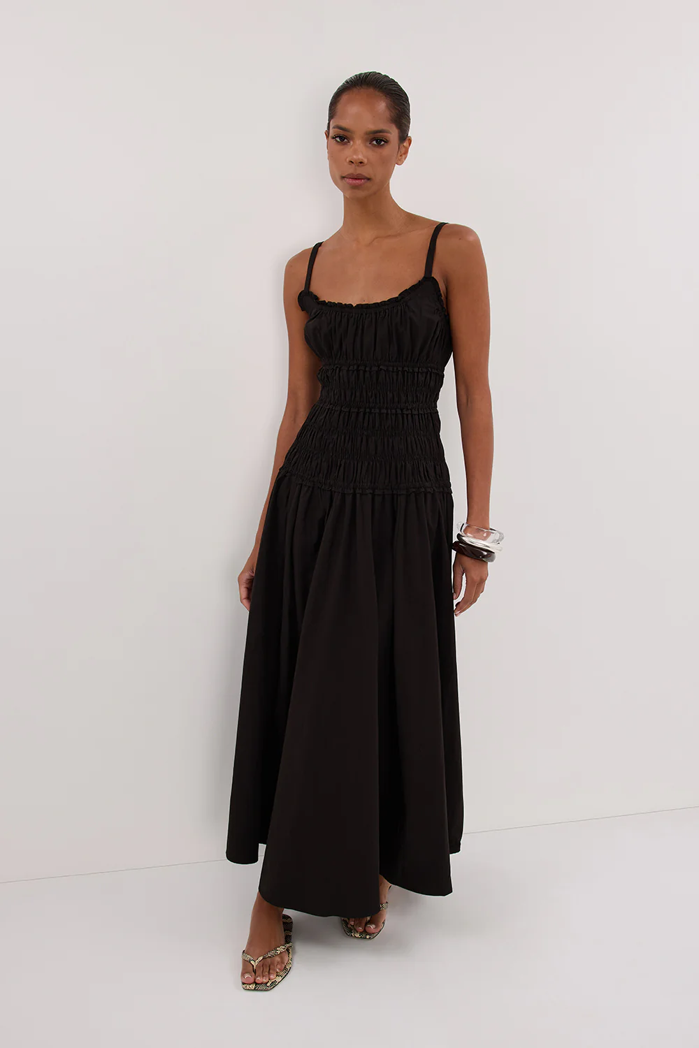 TOBY BLACK COTTON MIDI DRESS - Image 5
