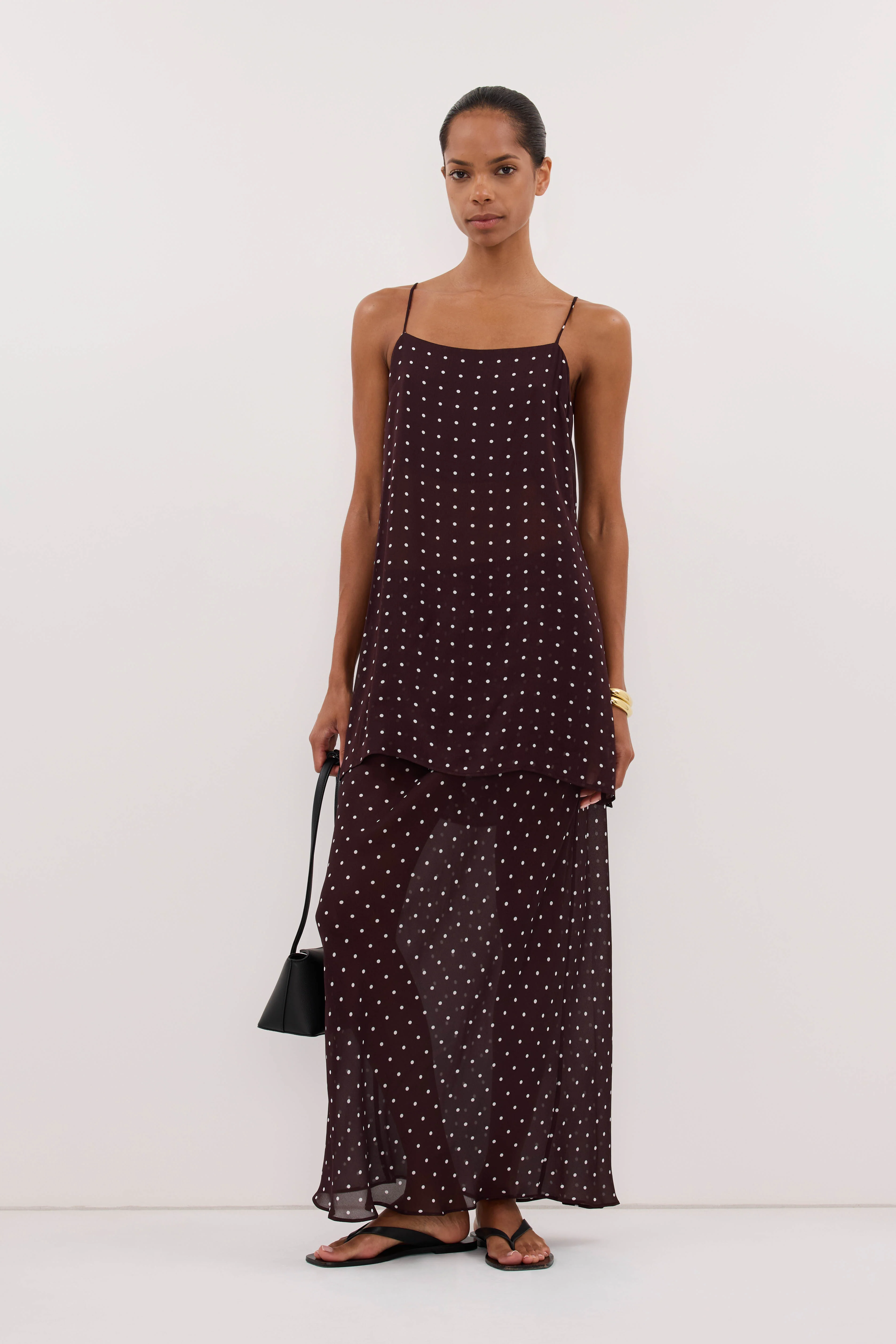 VANESSA BITTER CHOC SHEER SPOT MIDI SKIRT - Image 3