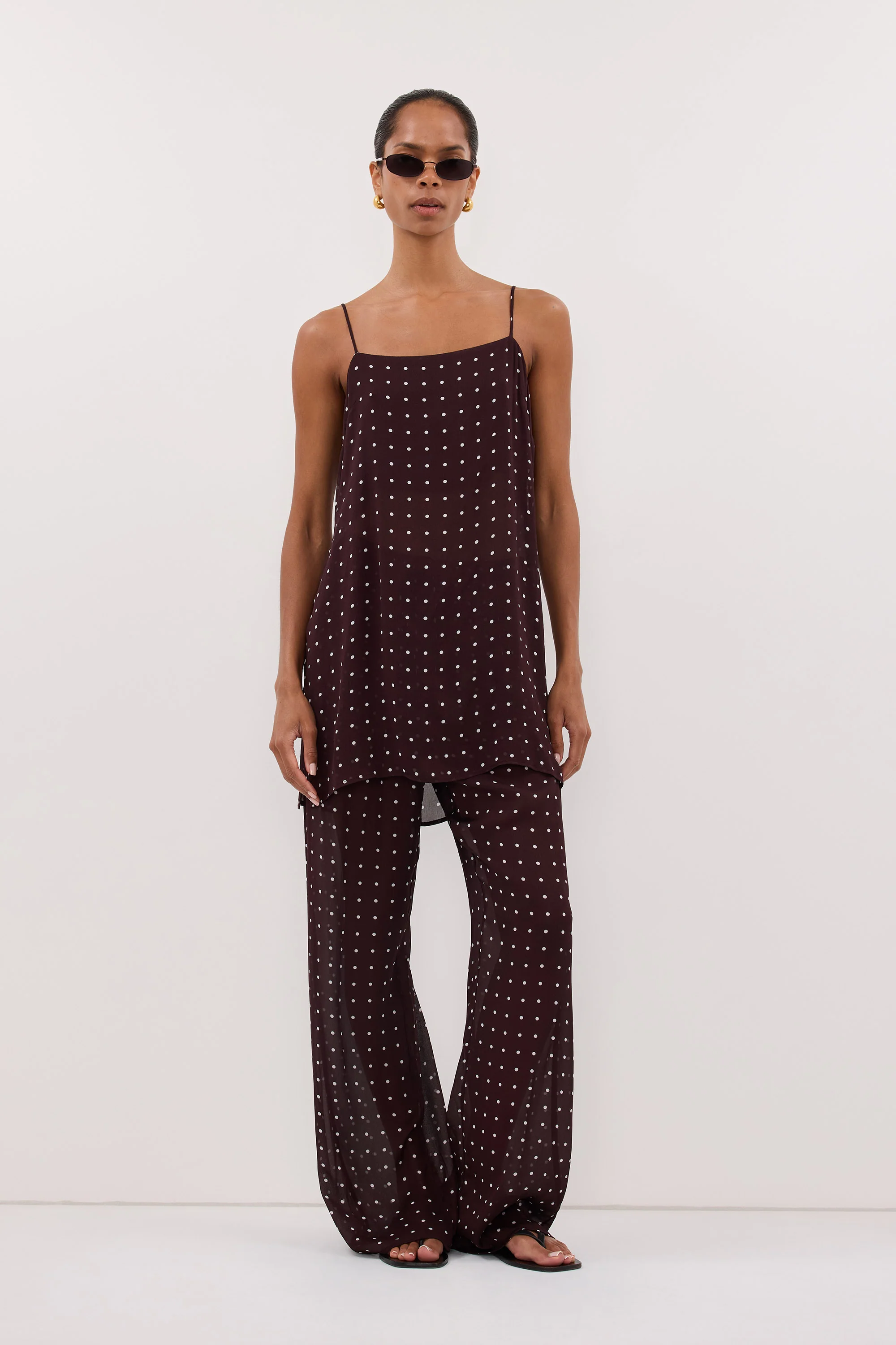 VANESSA BITTER CHOC SLEEVELESS SPOT CAMI TOP - Image 3