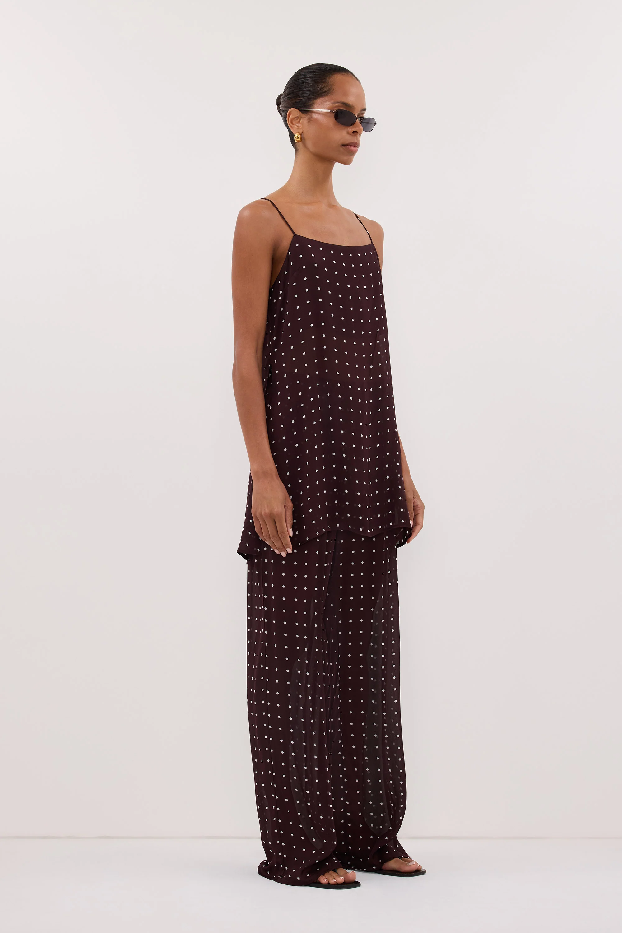 VANESSA BITTER CHOC SLEEVELESS SPOT CAMI TOP - Image 5