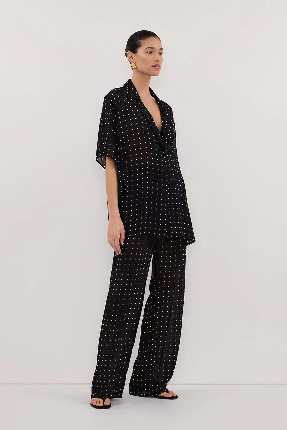VANESSA BLACK OVERSIZED SHORT SLEEVE RESORT SHIRT - Image 3