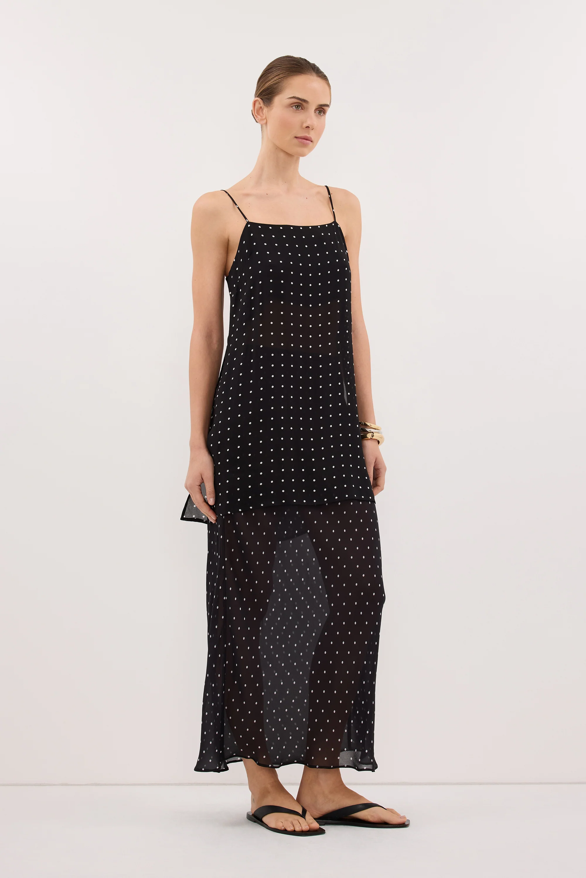 VANESSA BLACK SHEER SPOT MIDI SKIRT - Image 3