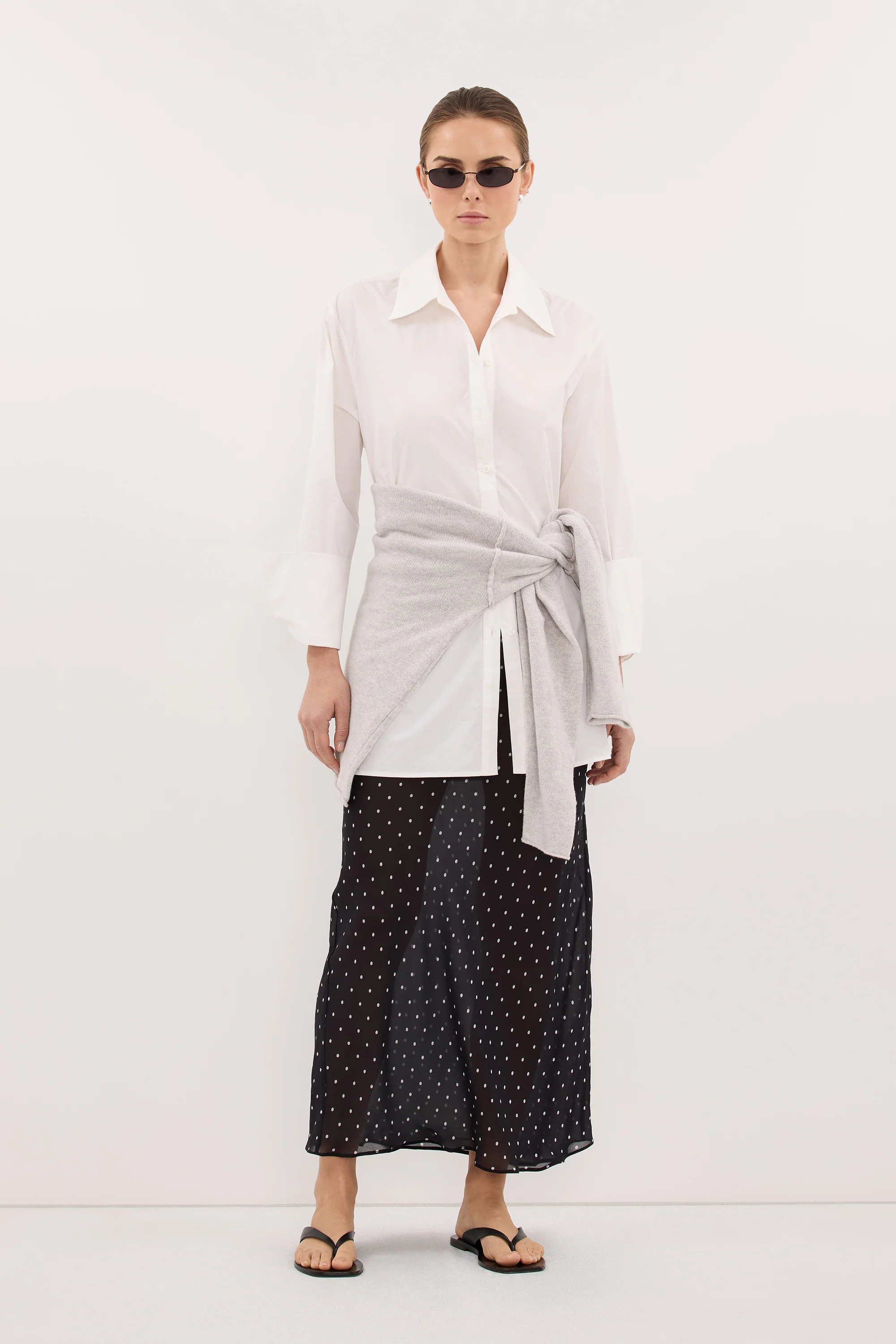 VANESSA BLACK SHEER SPOT MIDI SKIRT - Image 6