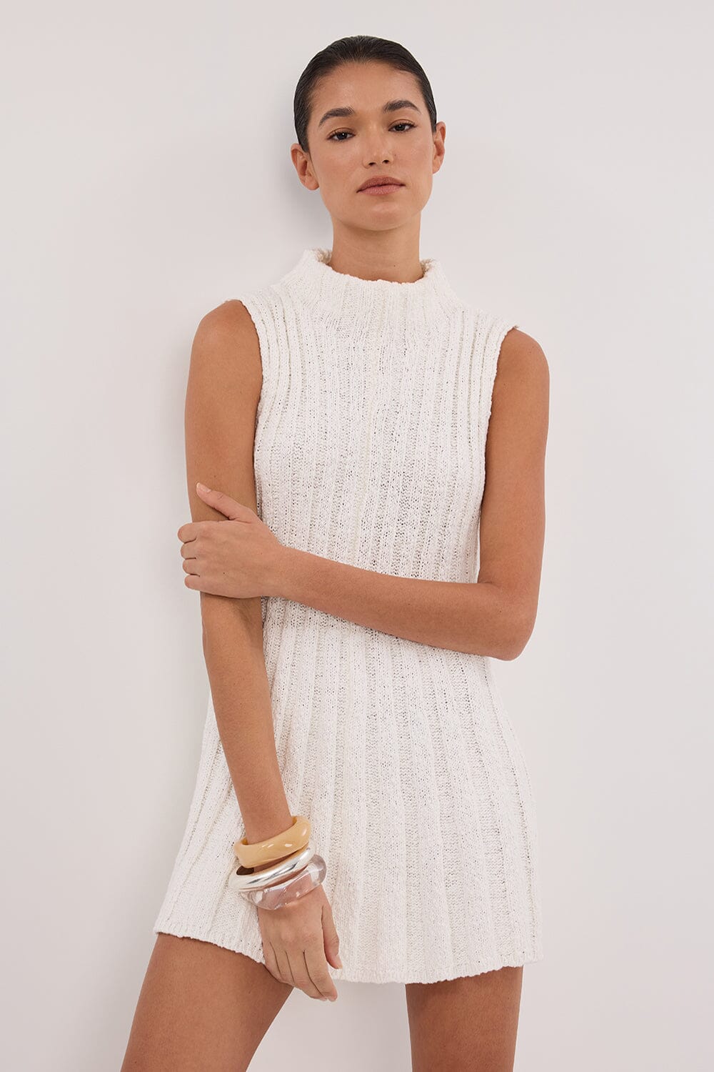 VERO OFF WHITE KNIT MINI DRESS - Image 6
