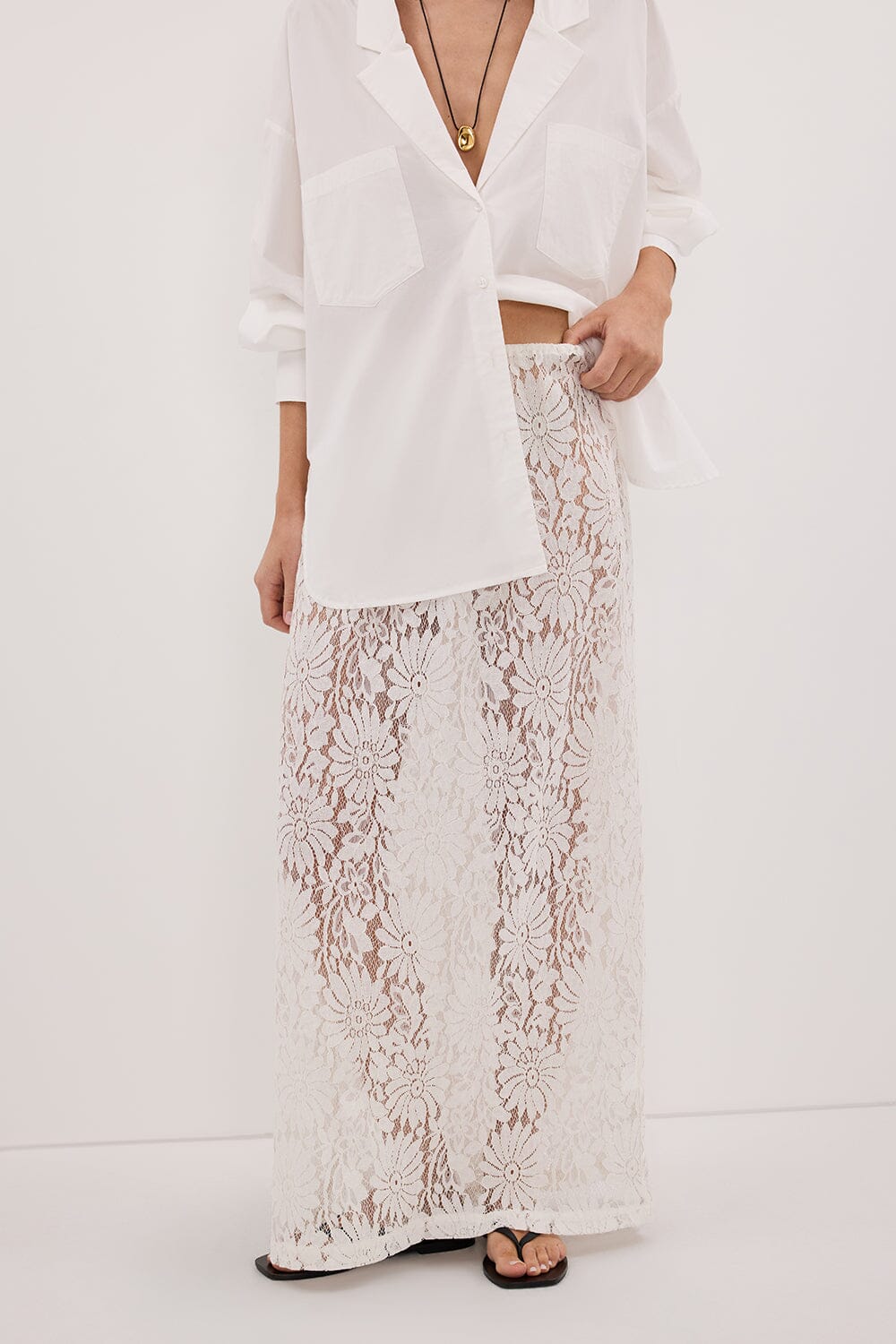 WILMA WHITE LACE MIDI SKIRT - Image 3