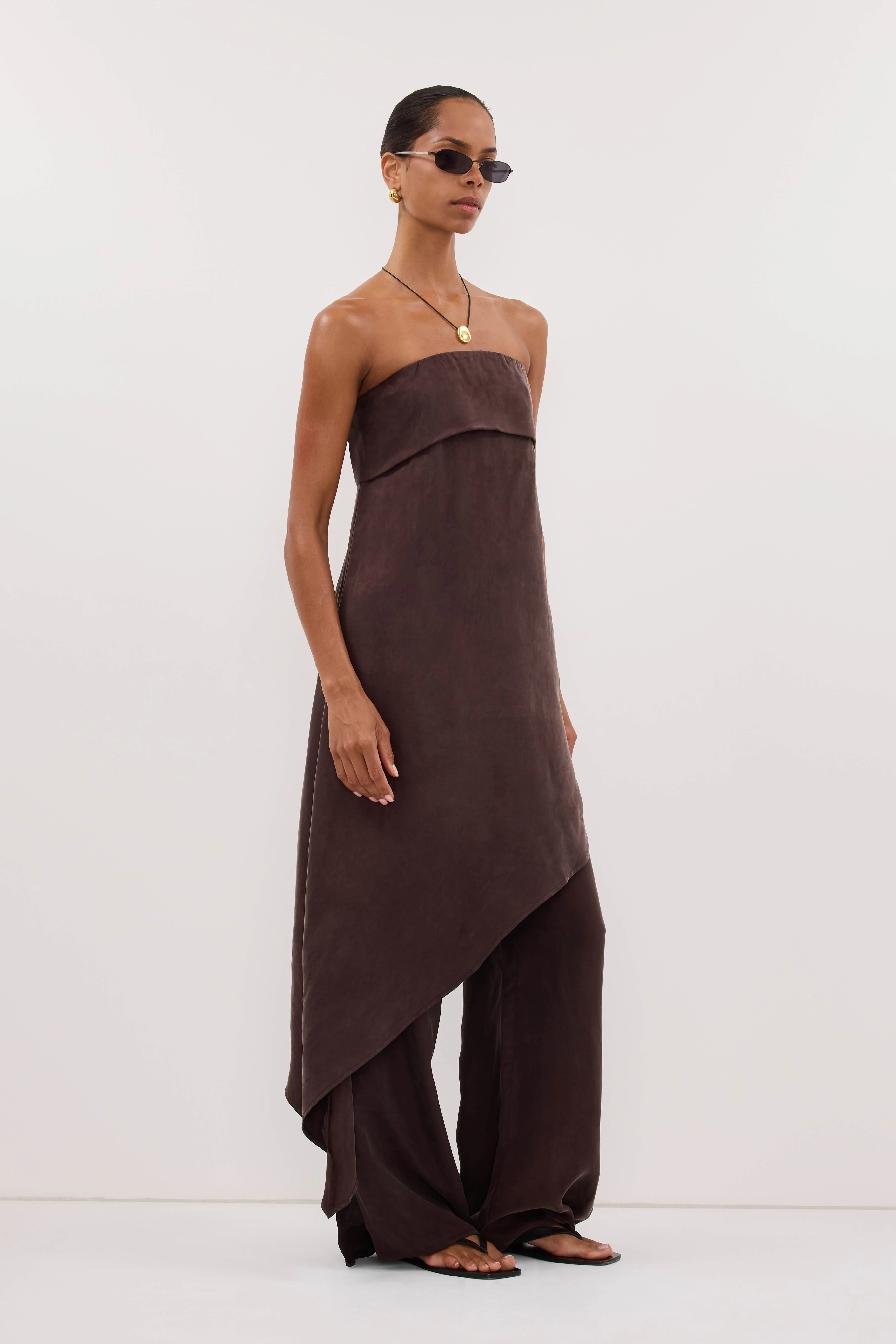 XENA PLUM CHOC CUPRO SIDE SPLIT PANT - Image 3