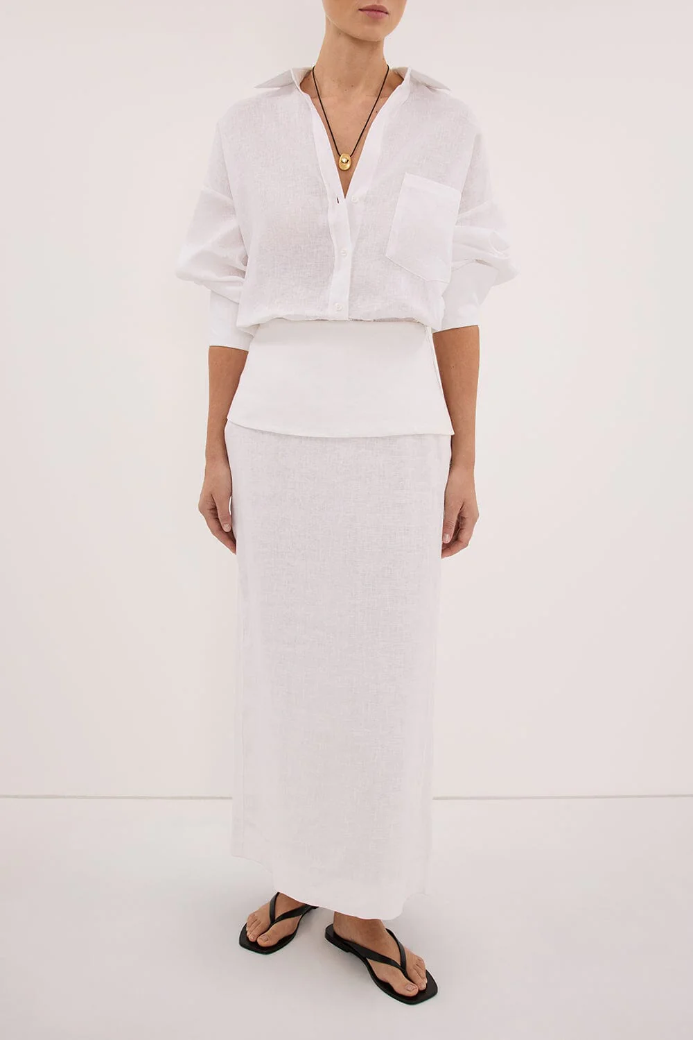 YARA WHITE LINEN FOLDOVER MIDI SKIRT - Image 2